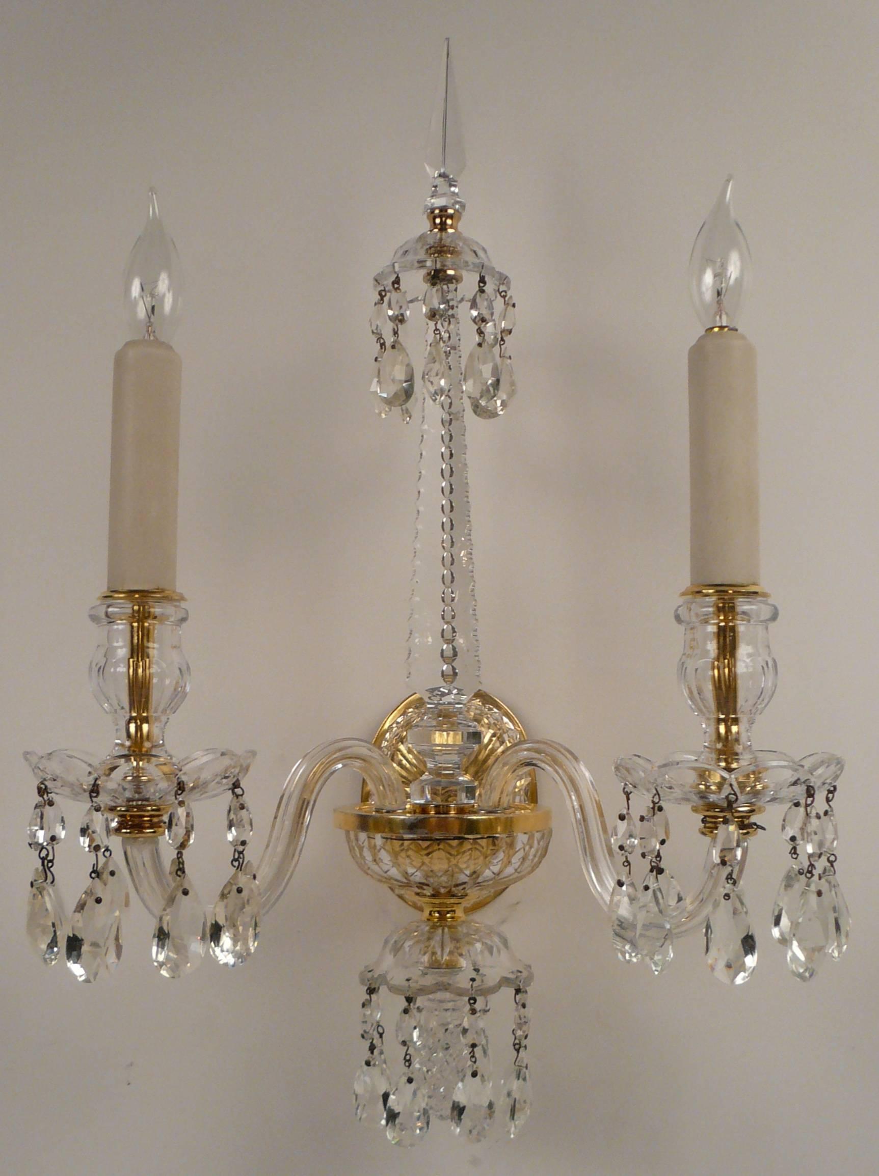 American Set of Four Gilt Bronze and Crystal Georgian Style Sconces by E. F. Caldwell
