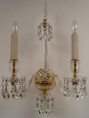 Set of Four Gilt Bronze and Crystal Georgian Style Sconces by E. F. Caldwell