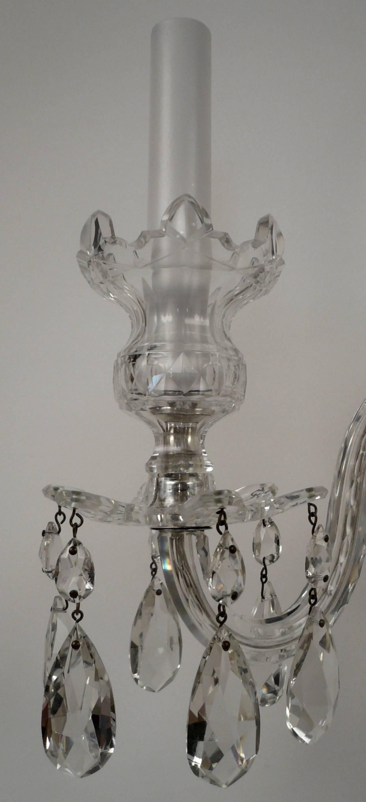 English Pair of Georgian Style Cut Crystal Sconces with Silvered Bronze Fittings