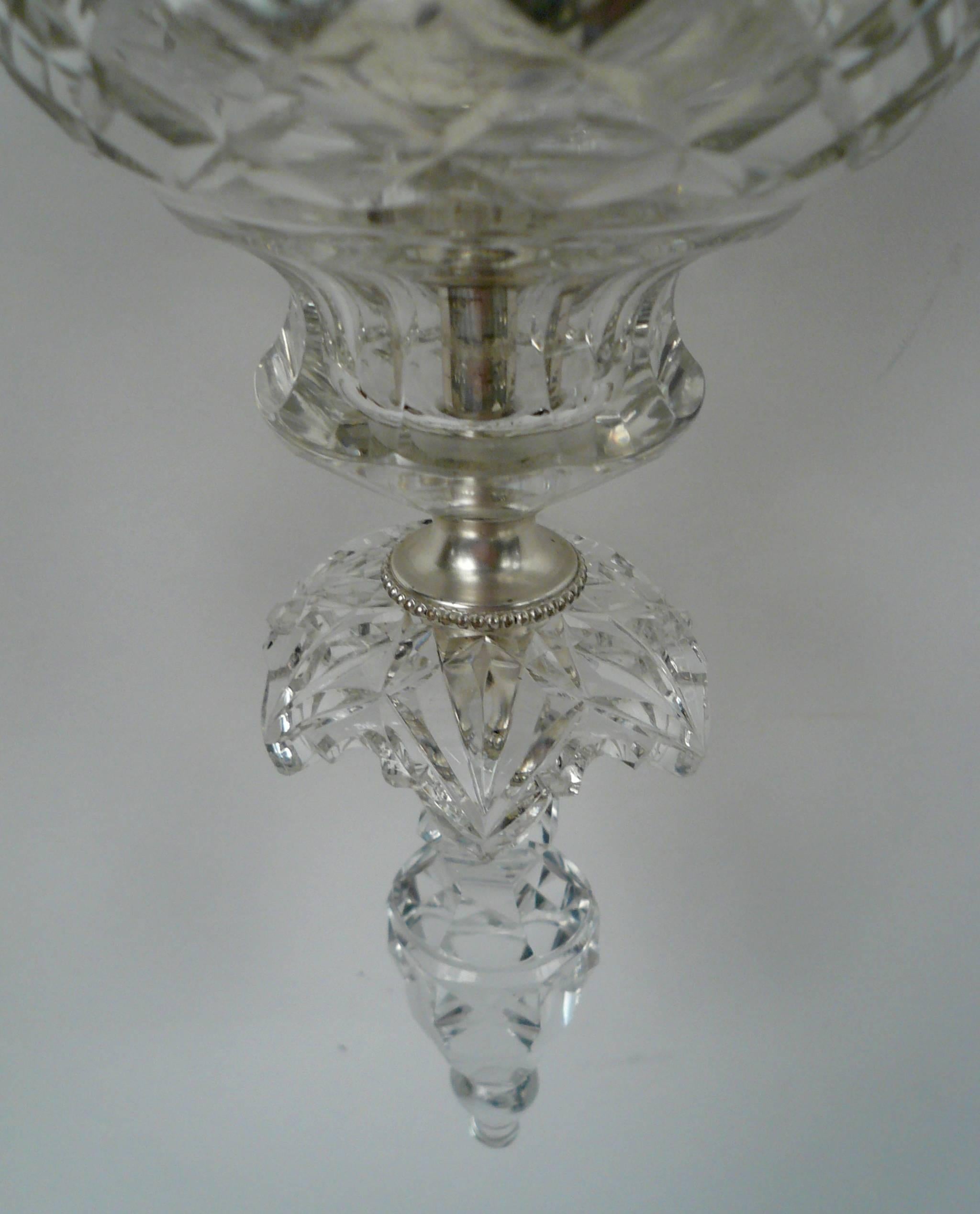 George III Pair of Georgian Style Cut Crystal Sconces with Silvered Bronze Fittings