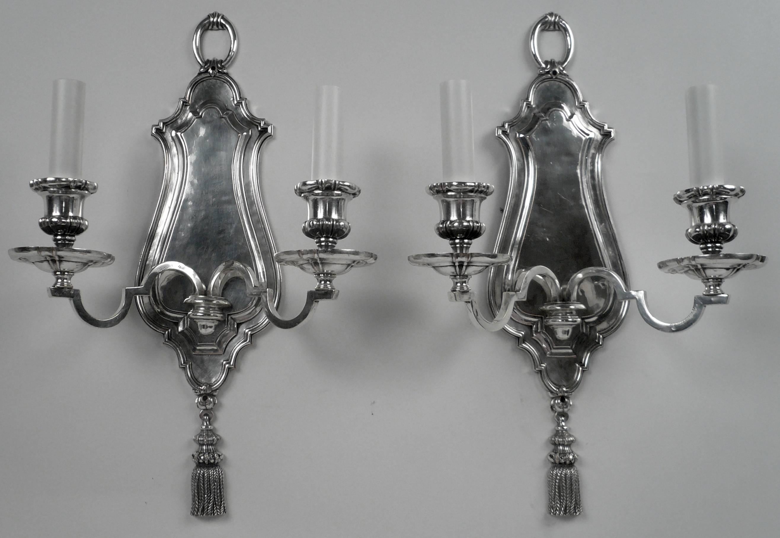 George II Pair of Early Georgian Style Two-Light Sconces by E. F. Caldwell For Sale