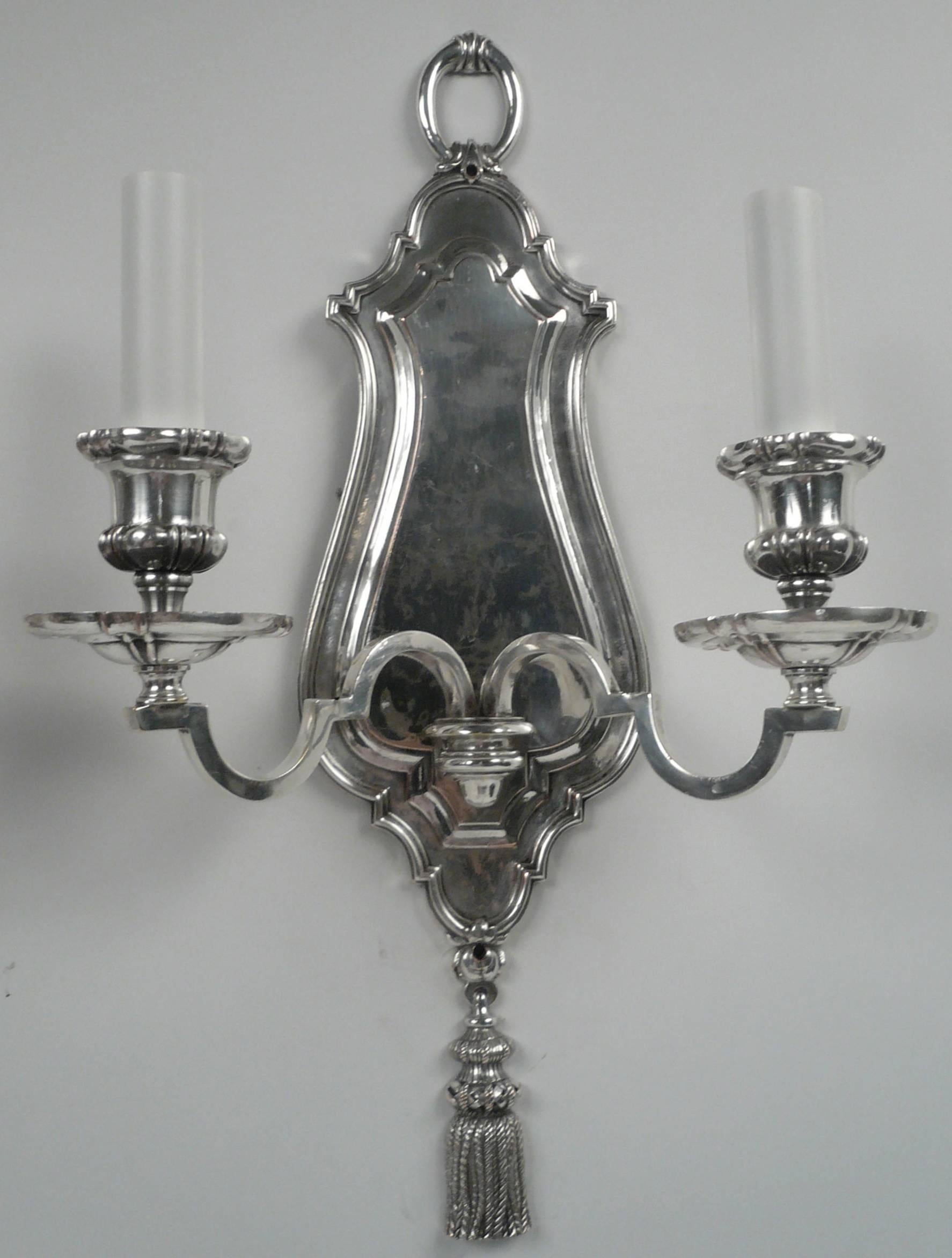American Pair of Early Georgian Style Two-Light Sconces by E. F. Caldwell For Sale