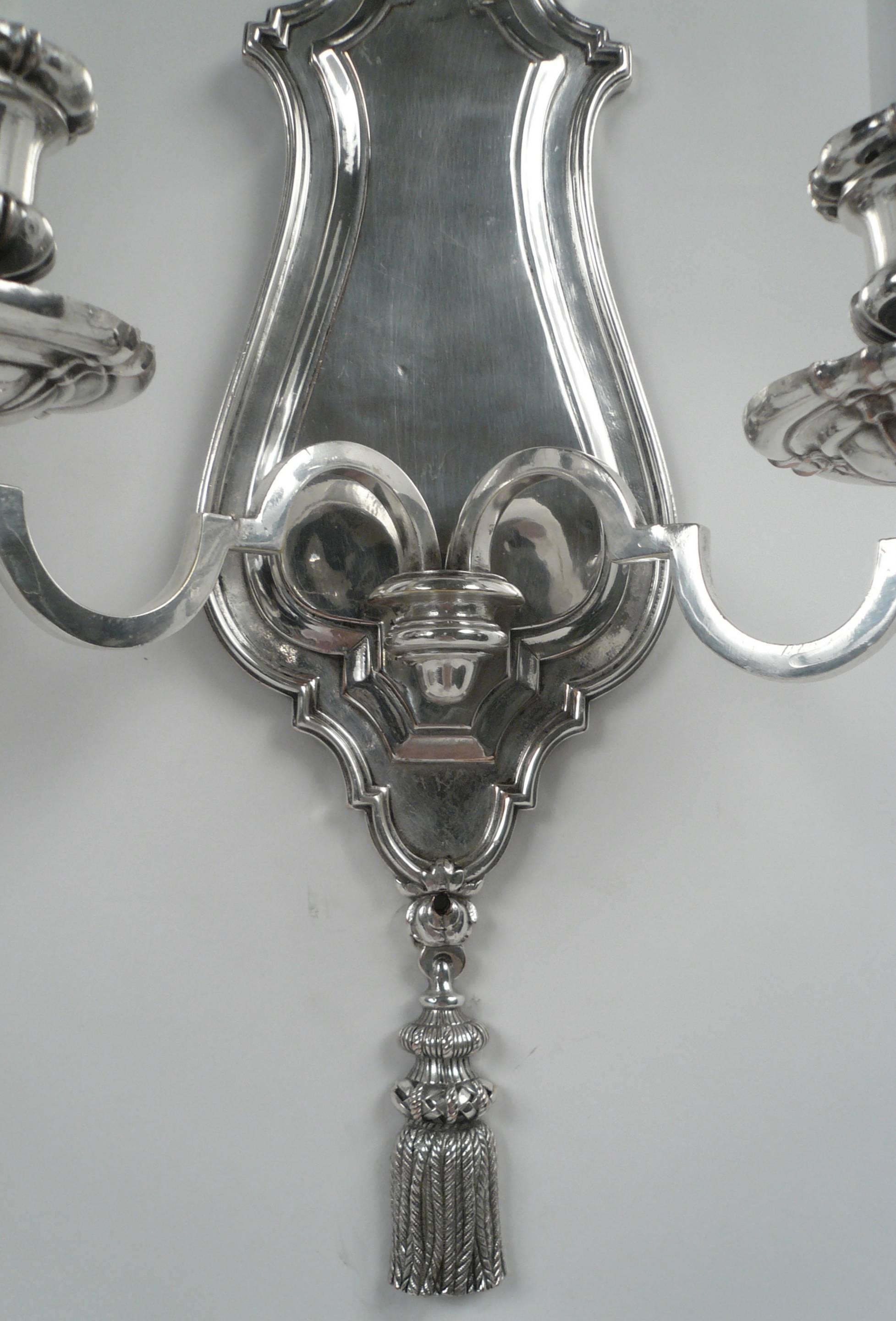 20th Century Pair of Early Georgian Style Two-Light Sconces by E. F. Caldwell For Sale