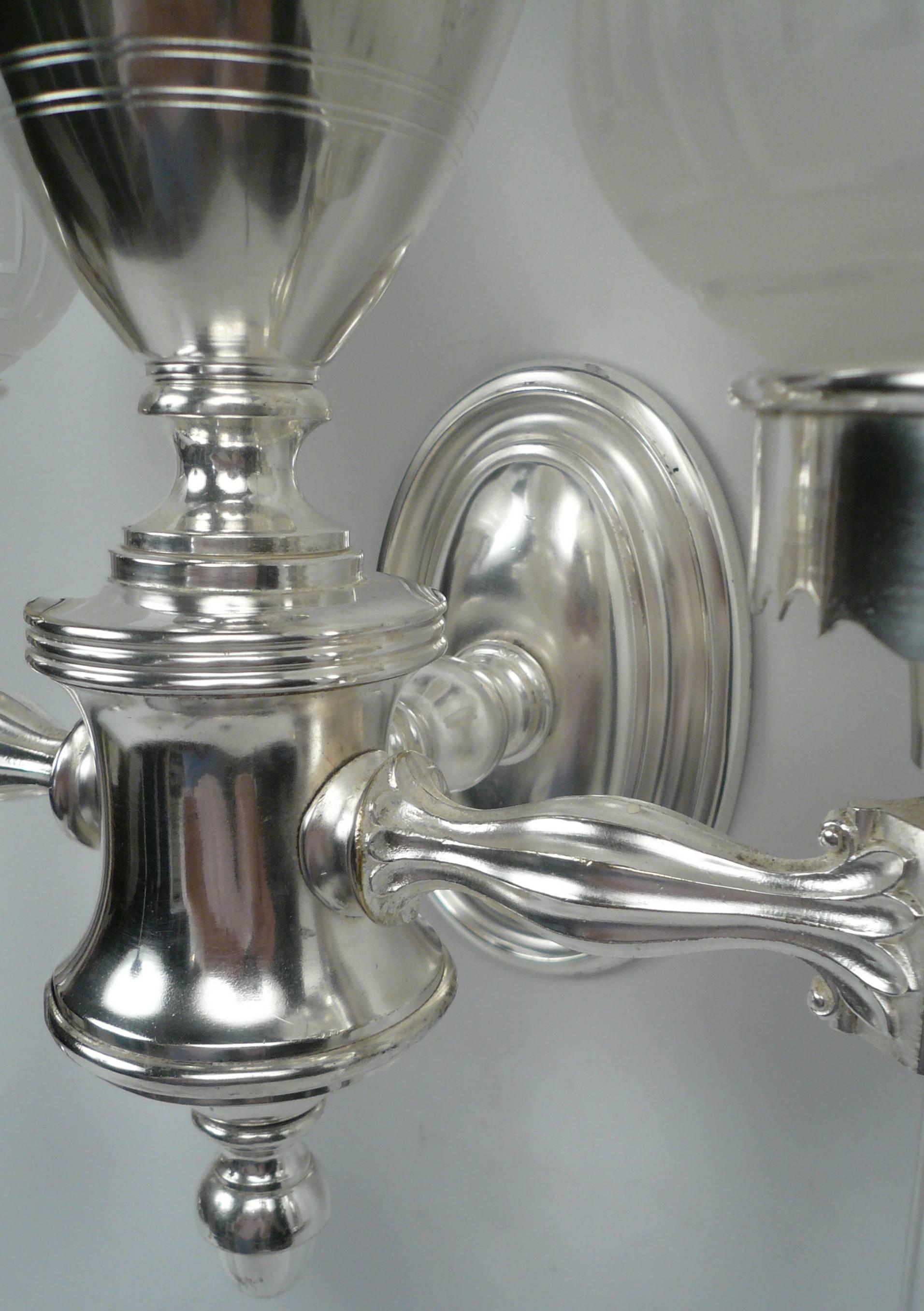 Set of Four Argand Style Two-Light Sconces In Good Condition For Sale In Pittsburgh, PA