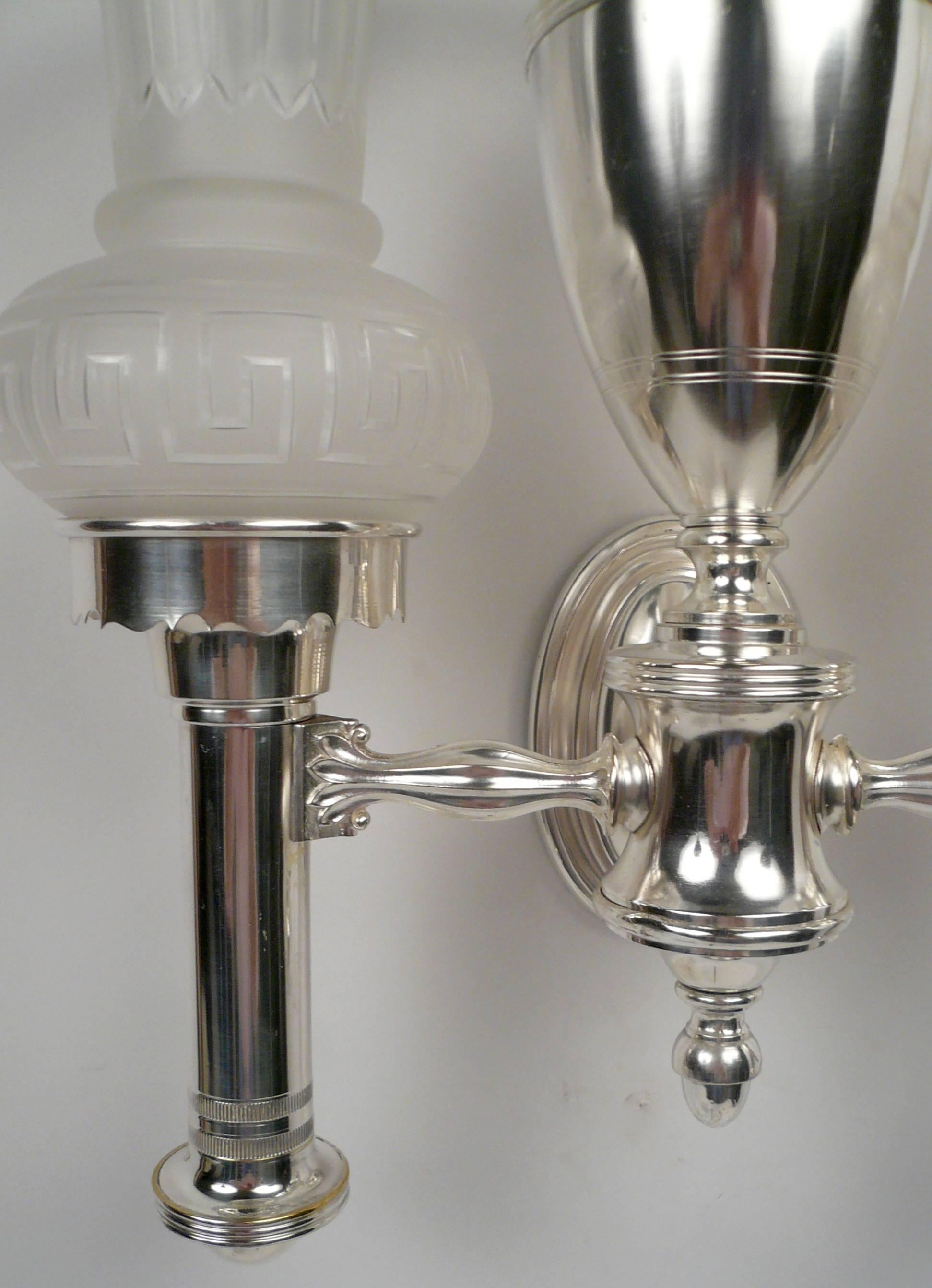 American Set of Four Argand Style Two-Light Sconces For Sale