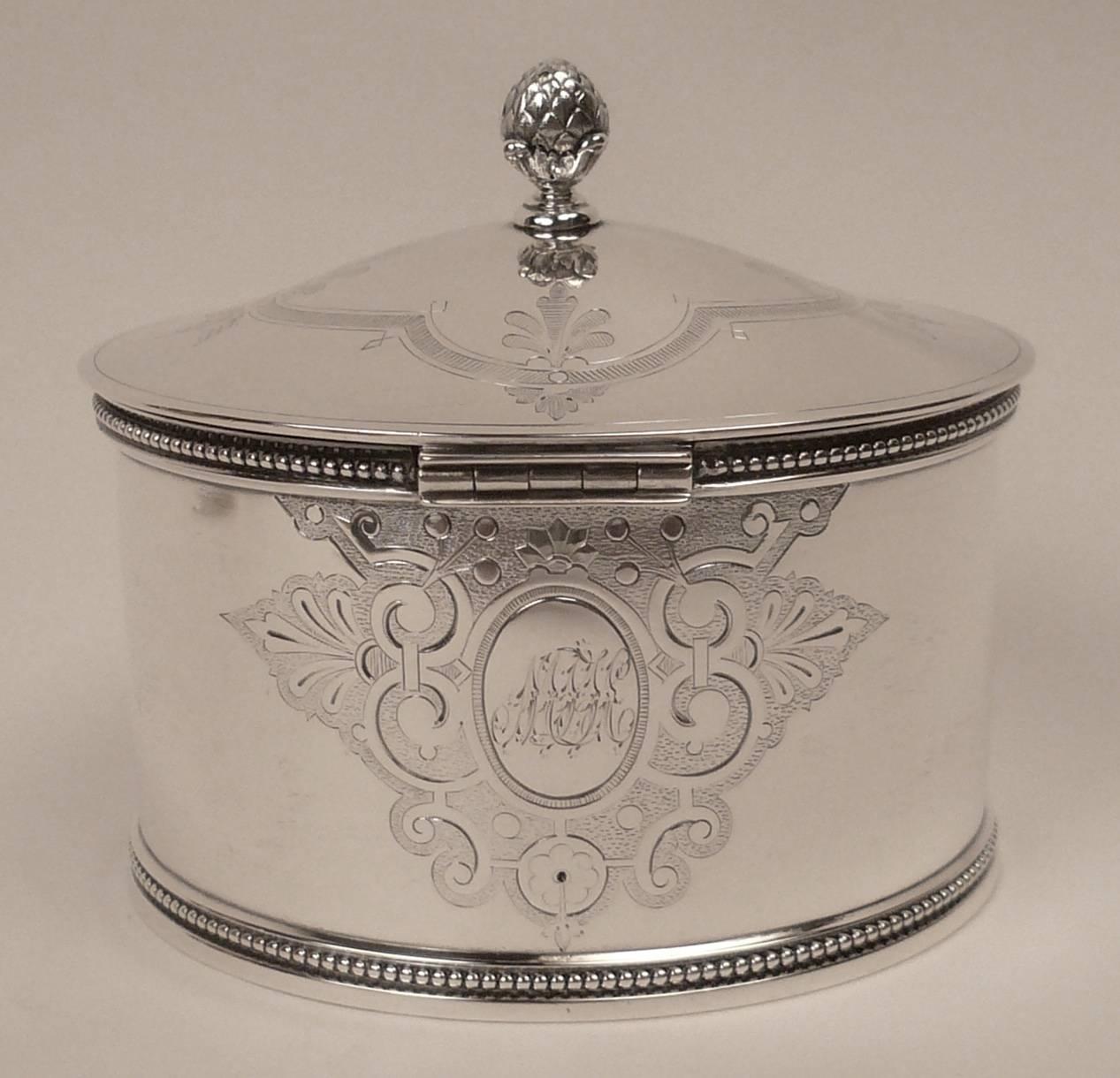 19th Century American Sterling Silver Tea Caddy by Shreve, Stanwood & Co, Boston In Excellent Condition For Sale In Pittsburgh, PA