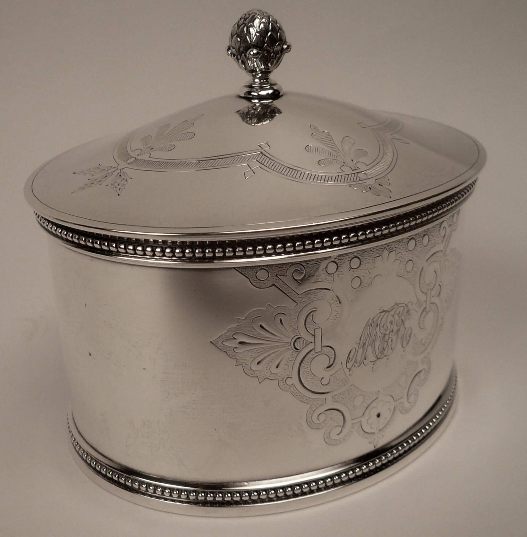 Colonial Revival 19th Century American Sterling Silver Tea Caddy by Shreve, Stanwood & Co, Boston For Sale