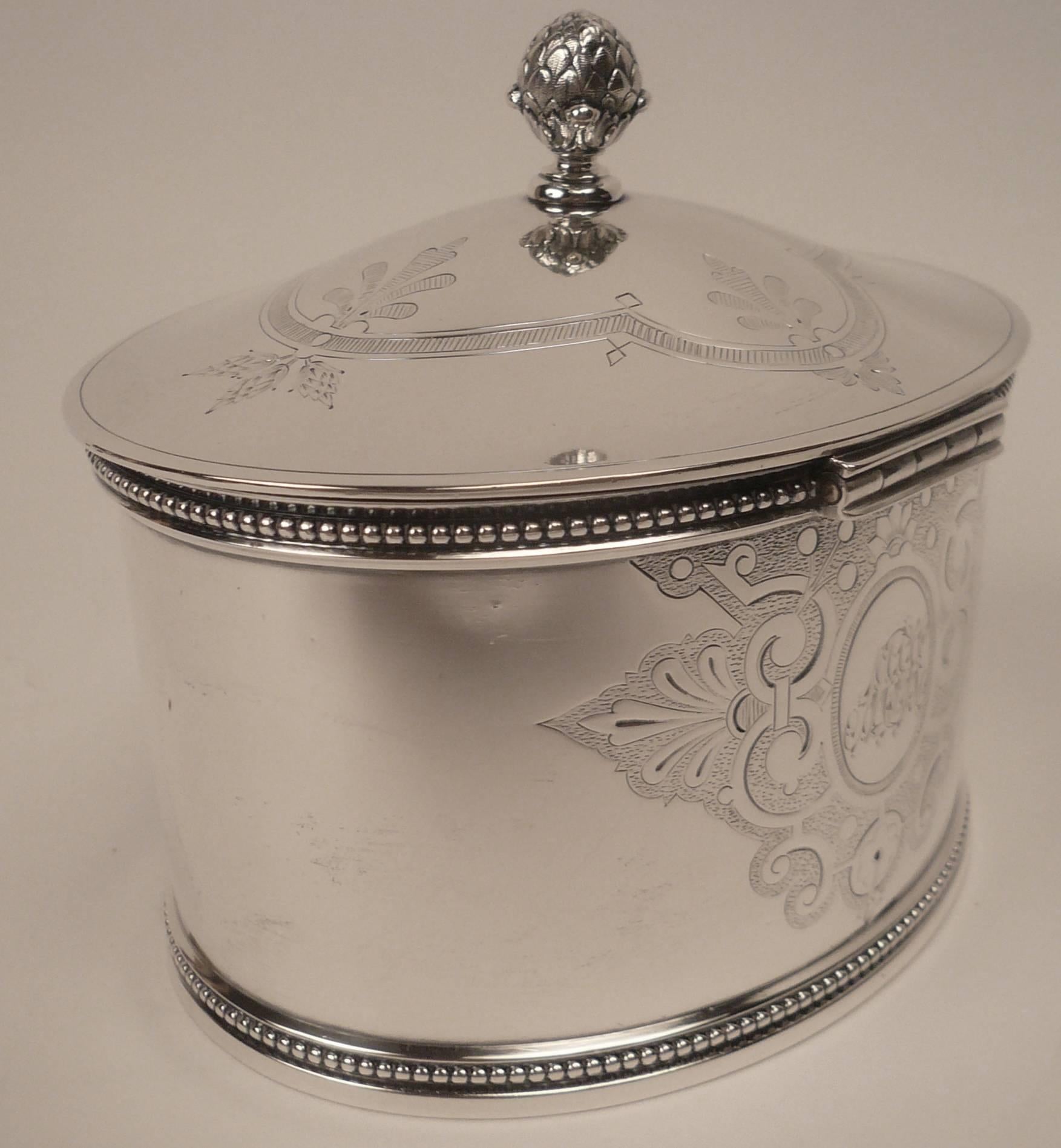Hand-Crafted 19th Century American Sterling Silver Tea Caddy by Shreve, Stanwood & Co, Boston For Sale