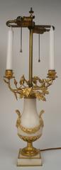 Pair of Louis XVI Style Marble and Gilt Bronze Urn Form Candelabra Lamps
