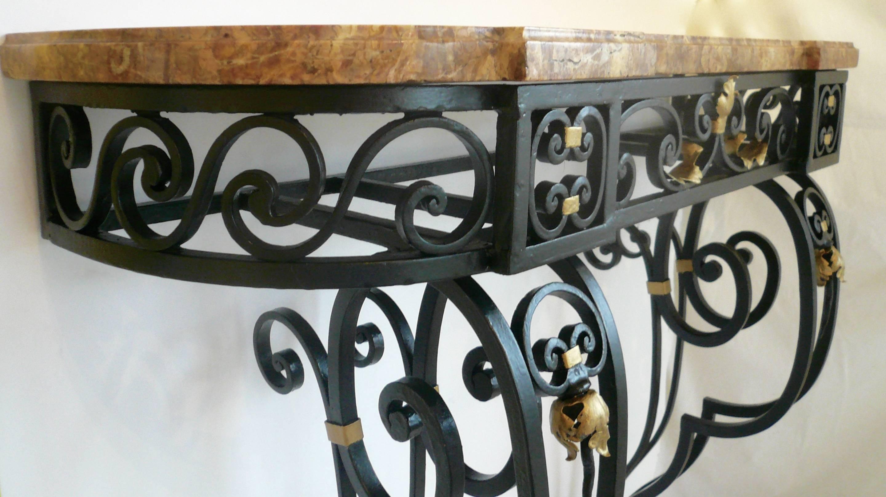 Early 20th Century French Wrought Iron Marble-Top Console Table In Excellent Condition In Pittsburgh, PA