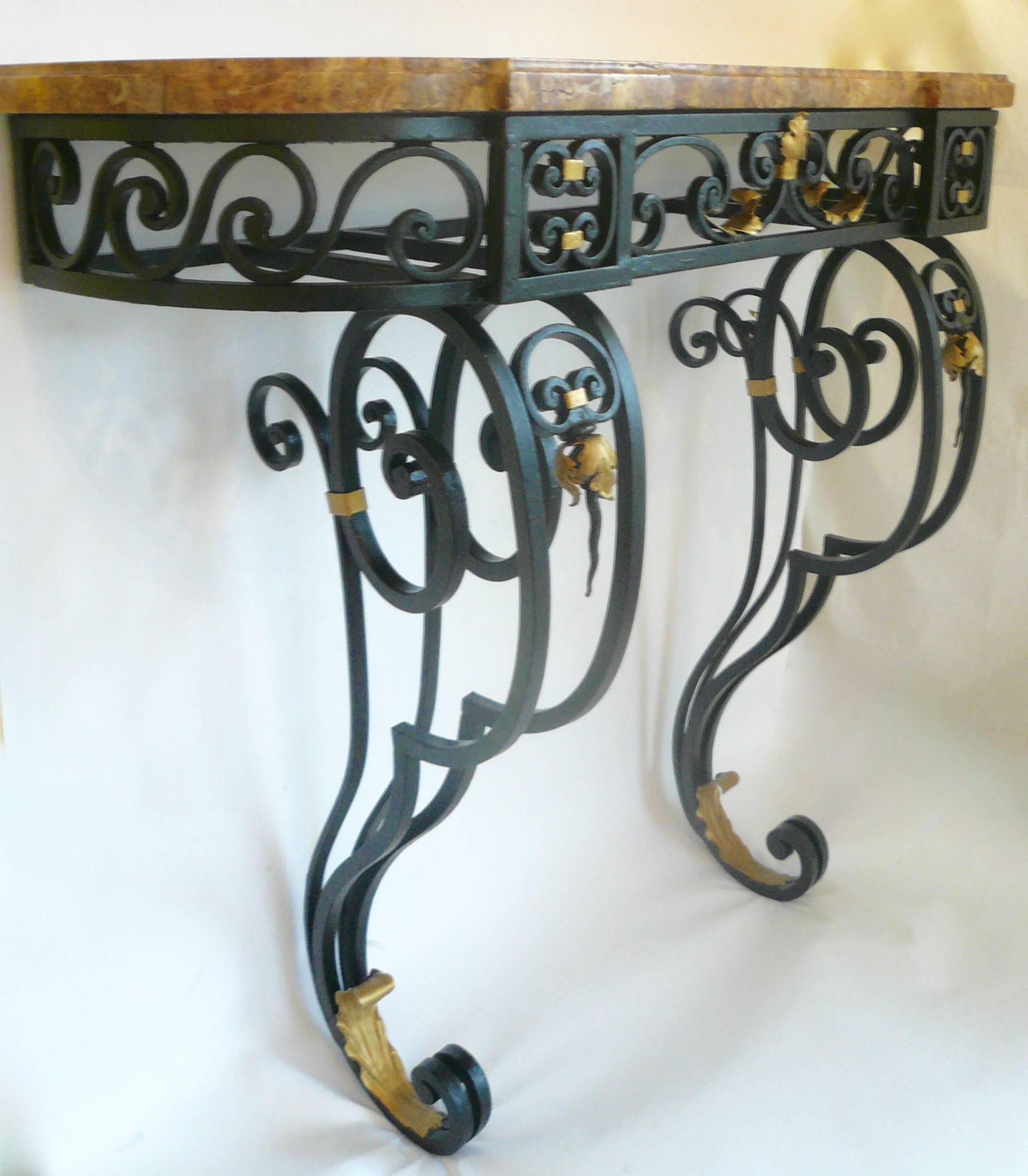 Early 20th Century French Wrought Iron Marble-Top Console Table 2
