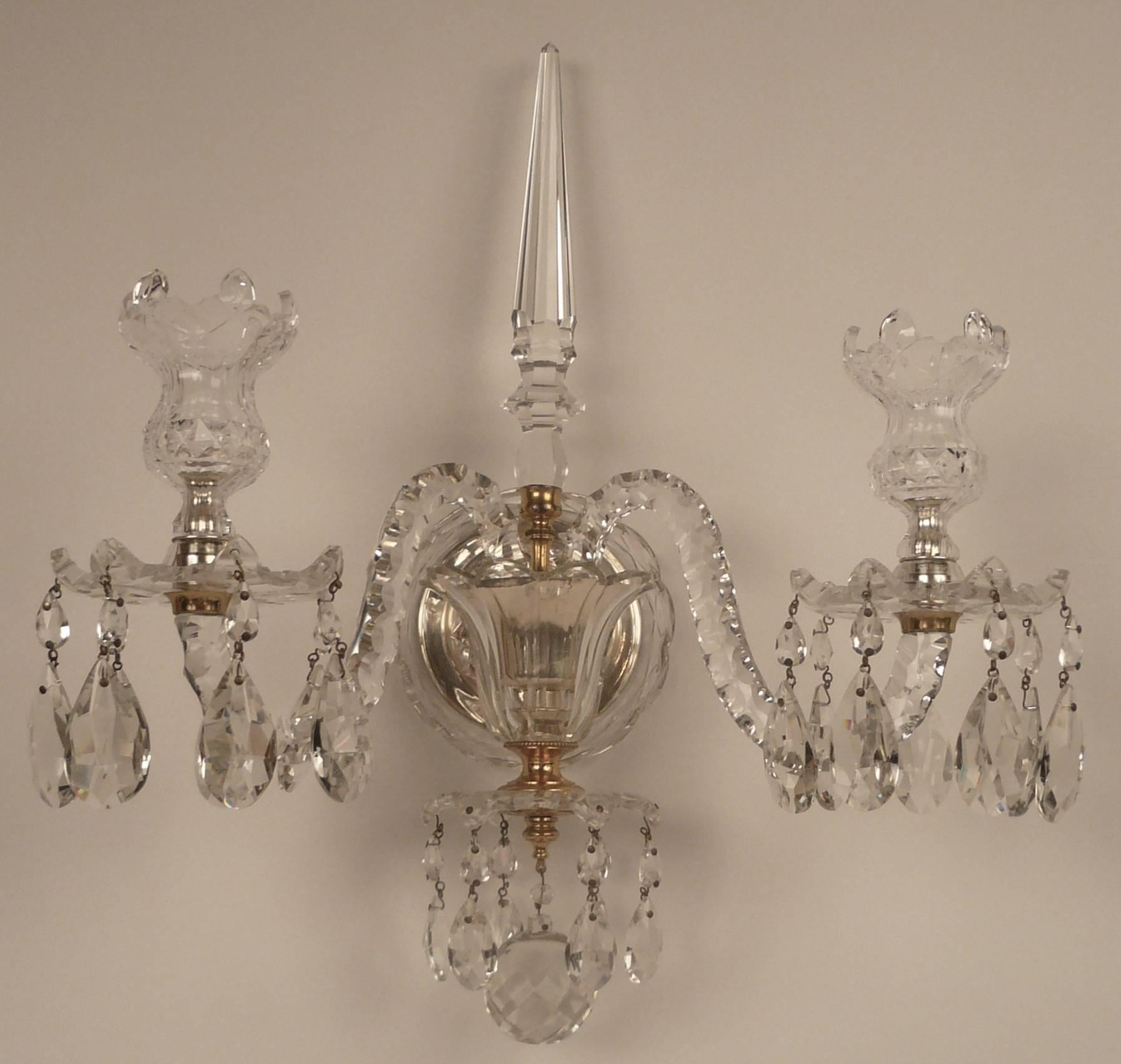 Pair of Caldwell Georgian Style Cut Crystal and Gilt Bronze Sconces For Sale 5