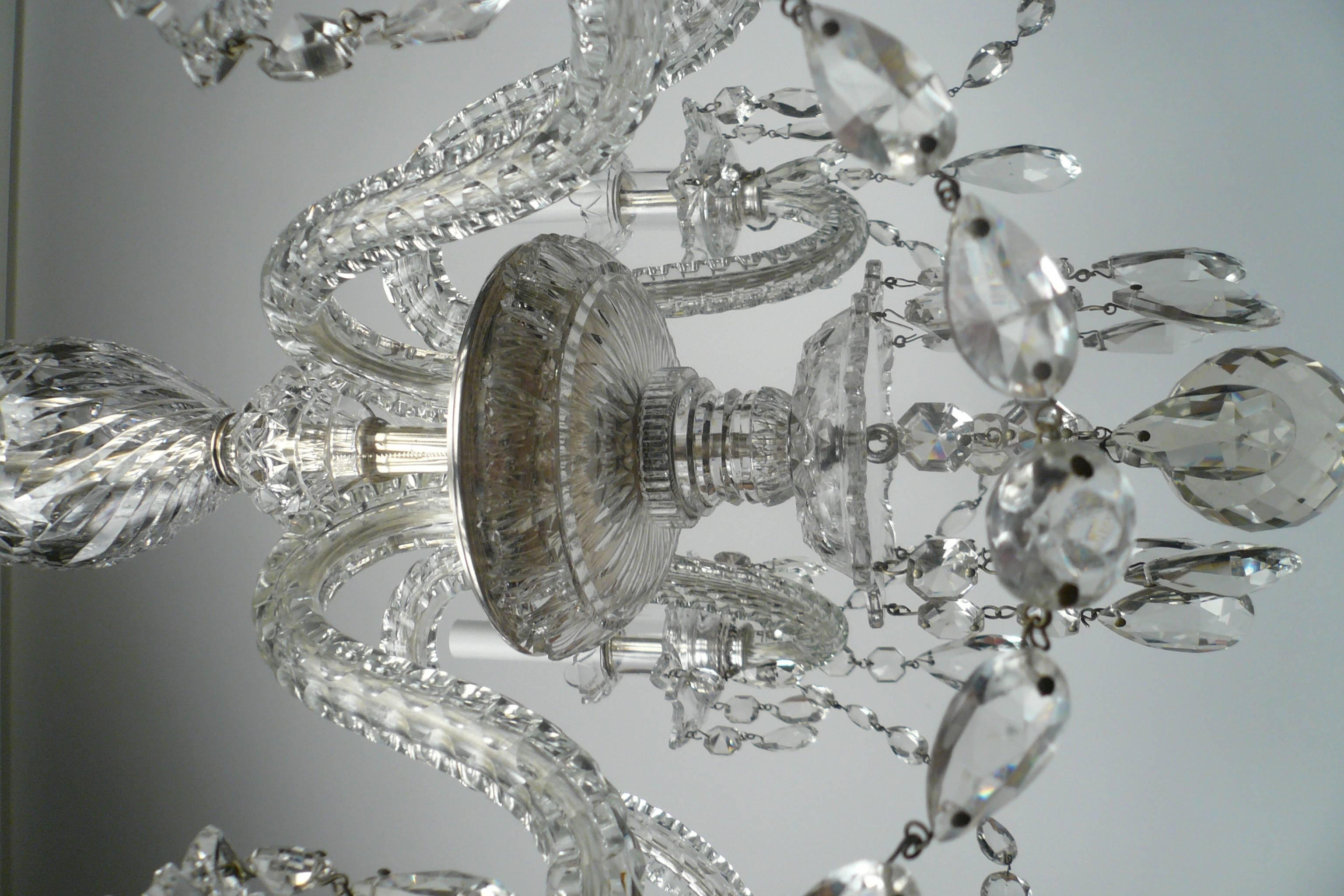 American Georgian Style Cut Crystal Six Light Chandelier, by E. F. Caldwell