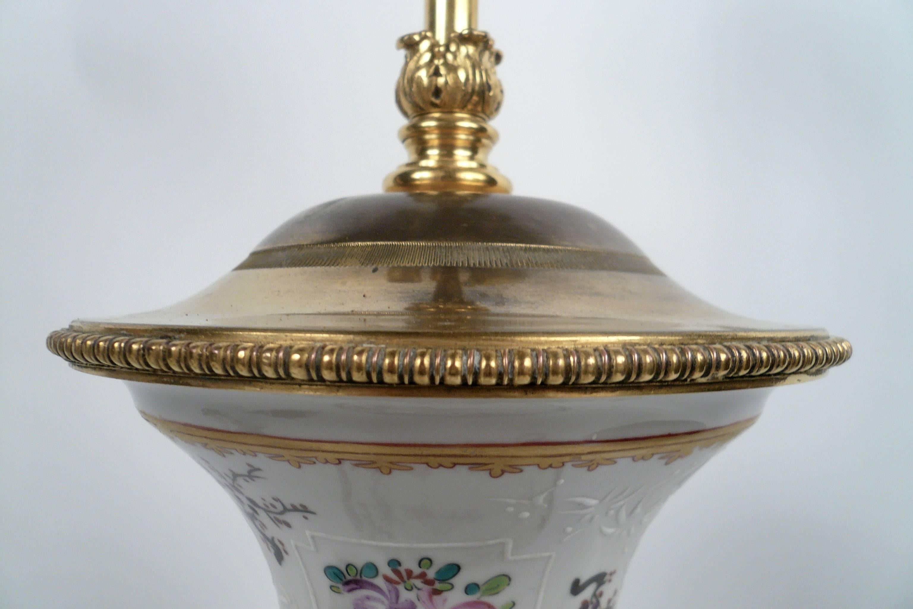 American Pair Caldwell Bronze-Mounted 'Armorial Chinese Export' Samson Porcelain Lamp