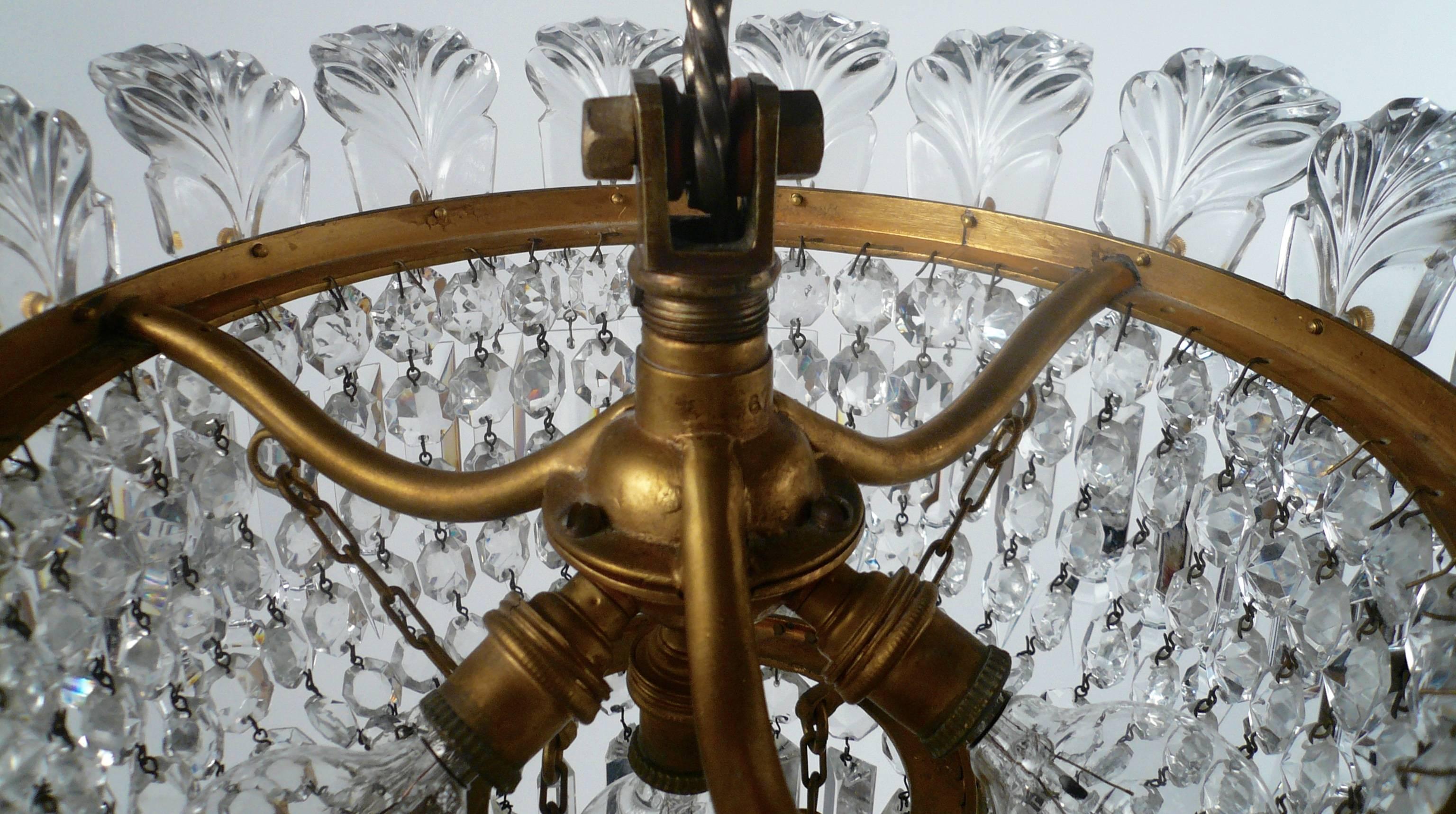 Art Deco Signed Baccarat 'Crinoline' Gilt Bronze and Cut Crystal Chandelier