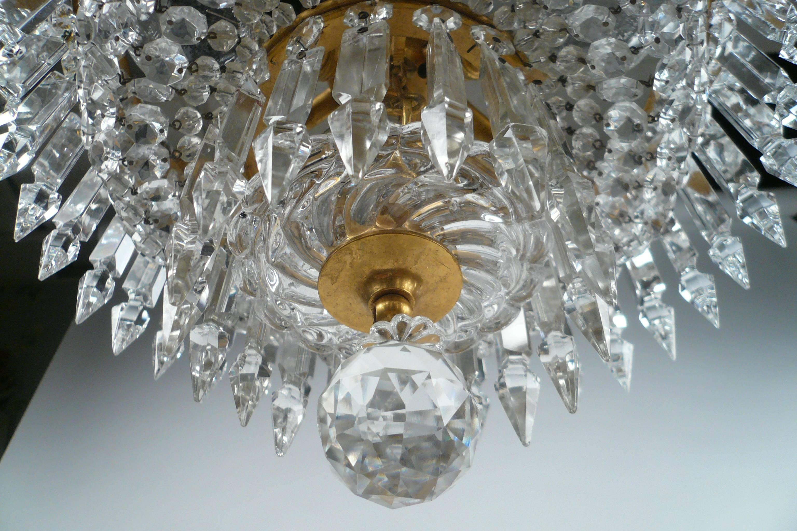 French Signed Baccarat 'Crinoline' Gilt Bronze and Cut Crystal Chandelier