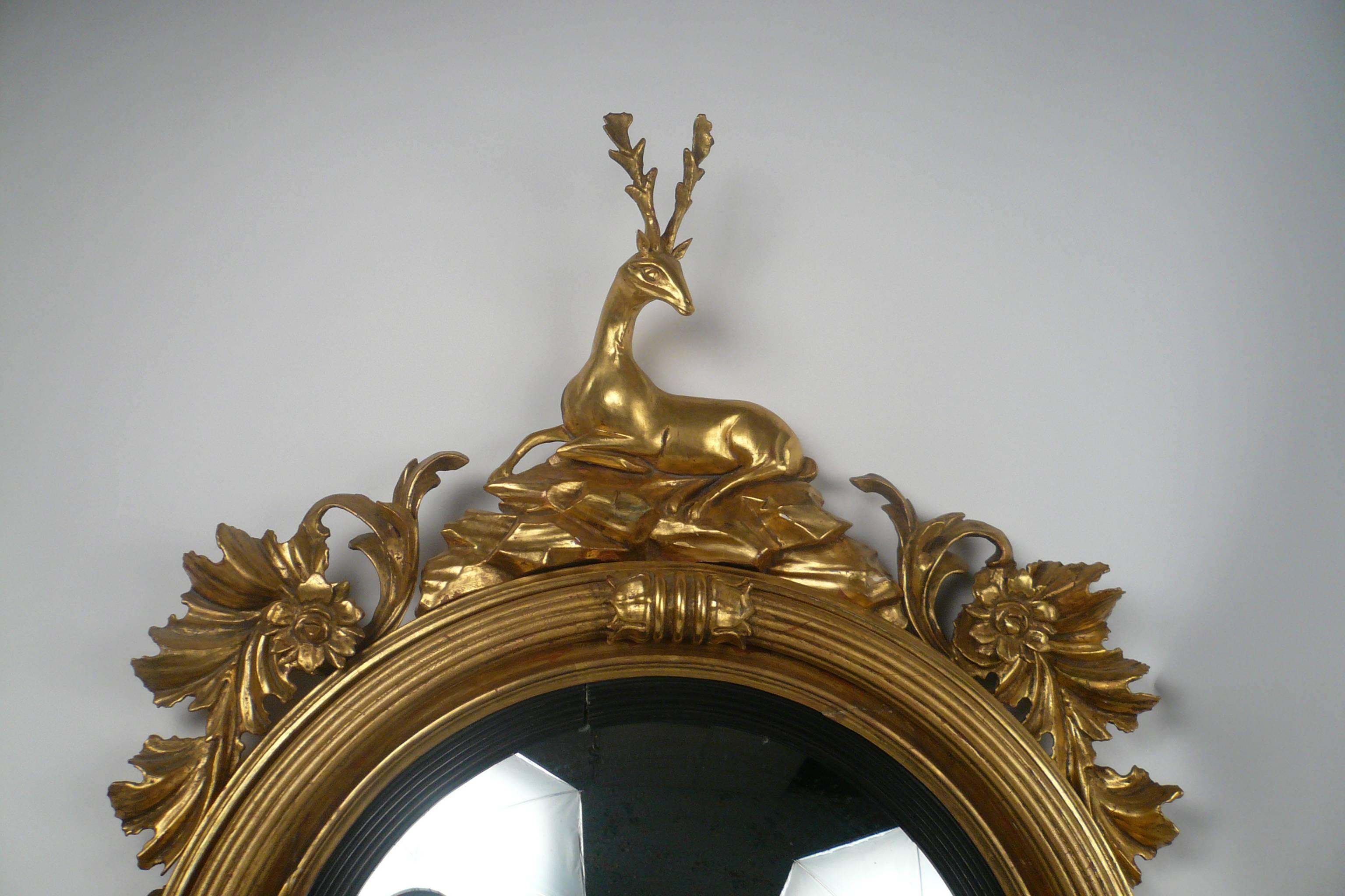 Hand-Carved English Regency Convex Mirror by Thomas Fentham & Co.