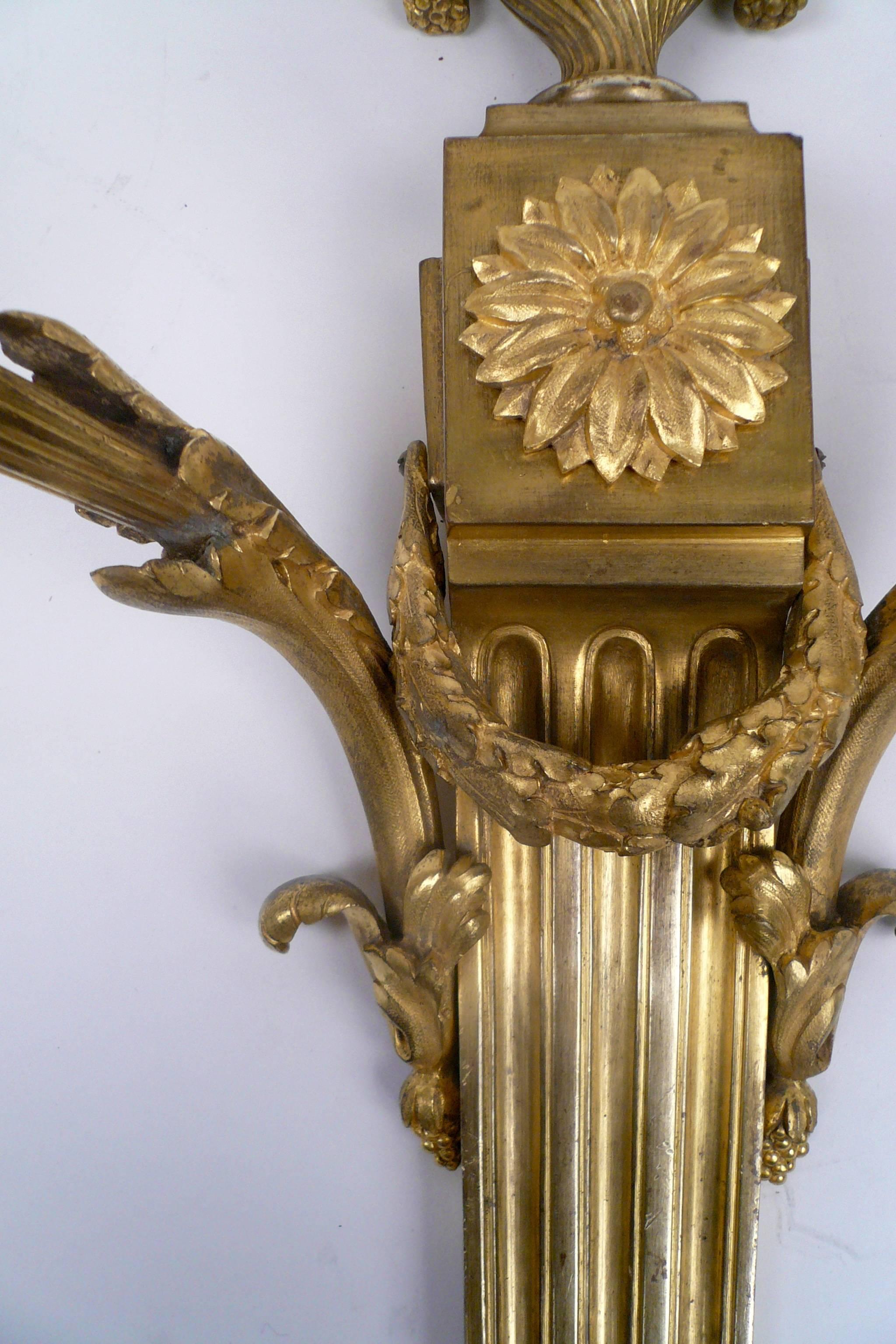 American Pair E. F. Caldwell Louis XVI Style Gilt Bronze Sconces