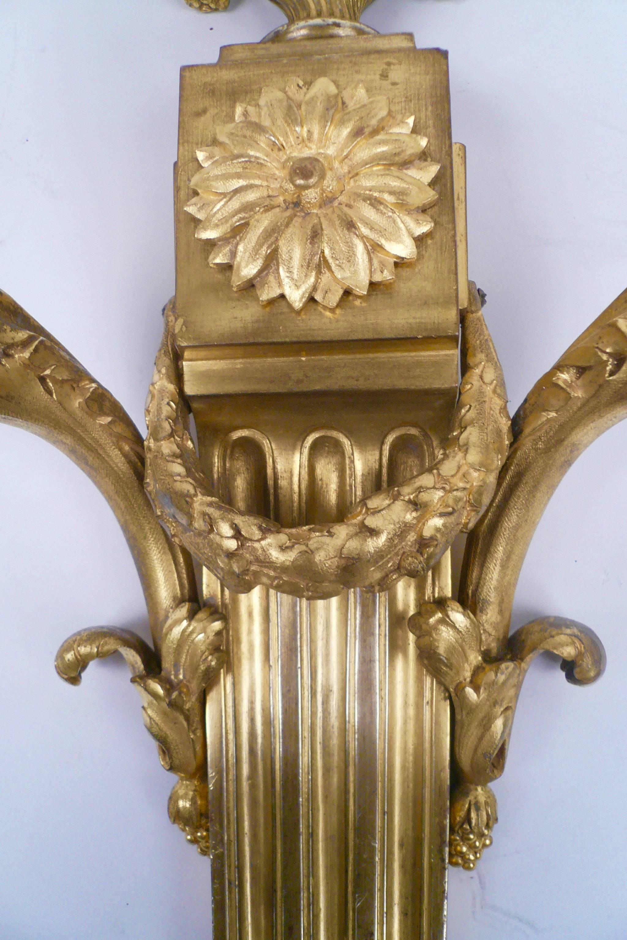 Pair E. F. Caldwell Louis XVI Style Gilt Bronze Sconces 3