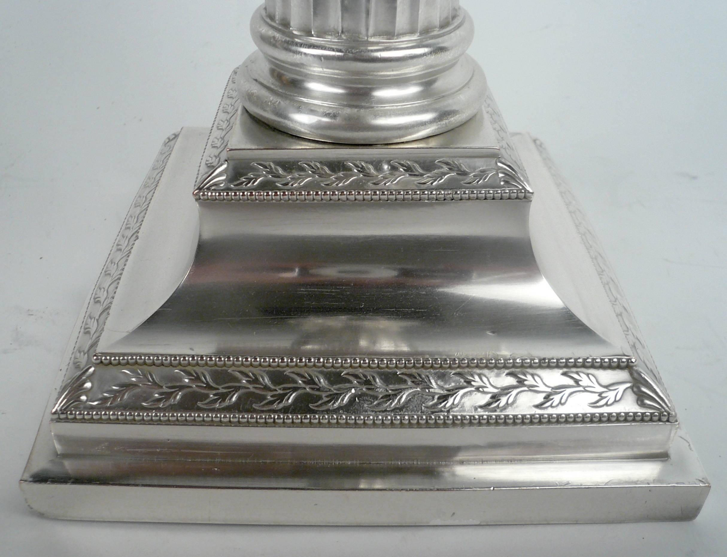 Pair of E. F. Caldwell Silver Plated Columnar Lamps In Excellent Condition In Pittsburgh, PA