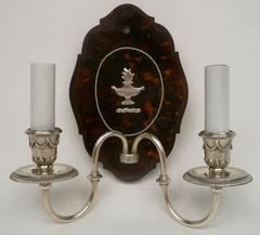Pair of Edward F. Caldwell Silver and Tortoise Shell Two-Light Sconces