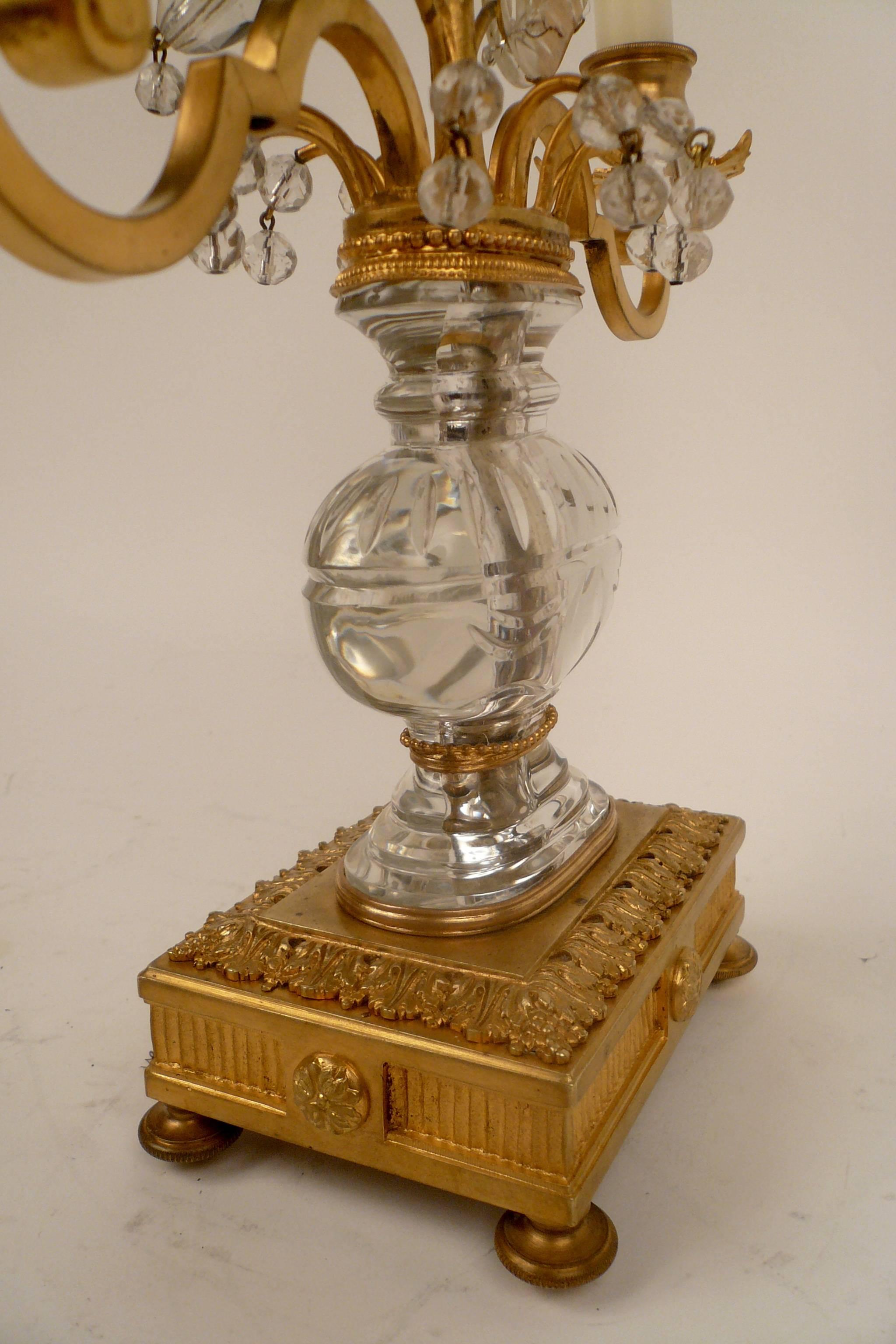 Pair of French Gilt Bronze and Rock Crystal Candelabra by Maison Baguès 2