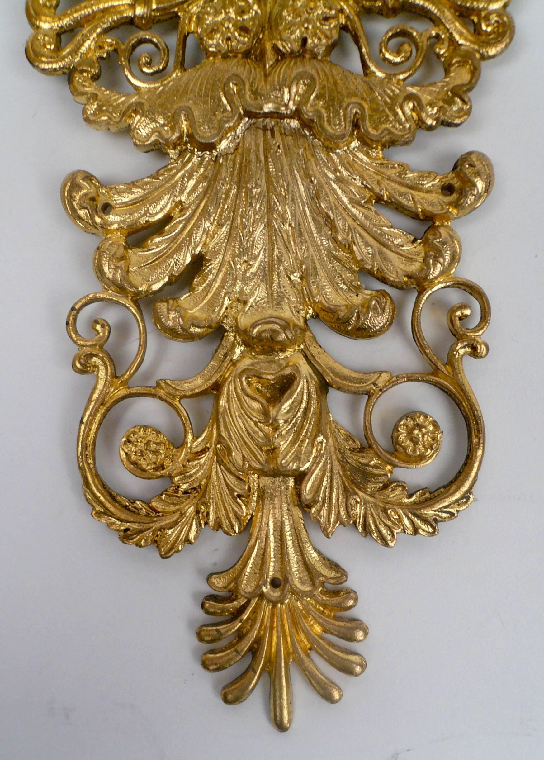 Pair of French Empire Style Gilt Bronze Two-Light Sconces In Excellent Condition In Pittsburgh, PA