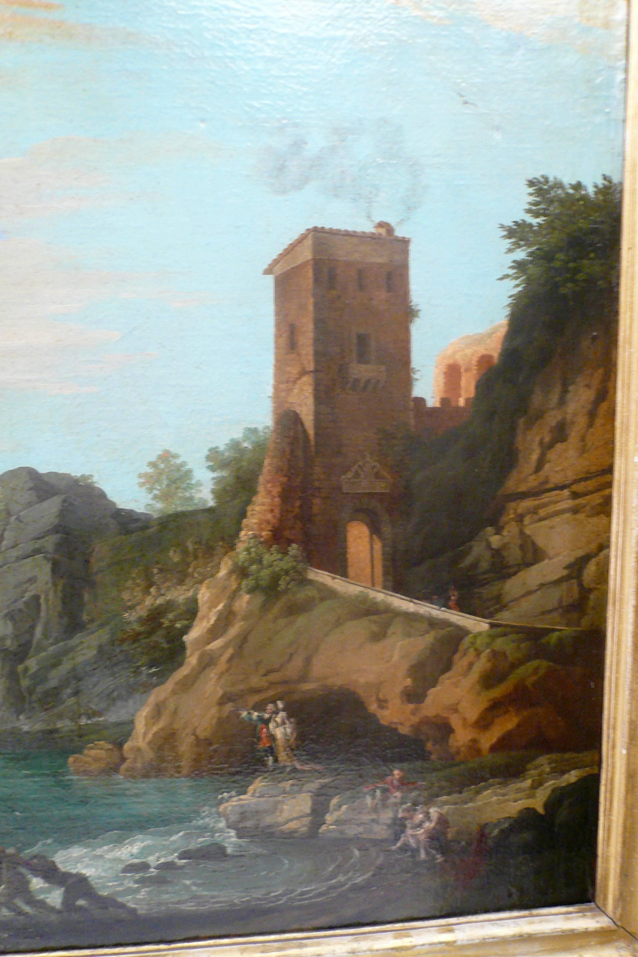 Hand-Painted Harbor View, Attributed to Claude J. Vernet, Oil on Canvas