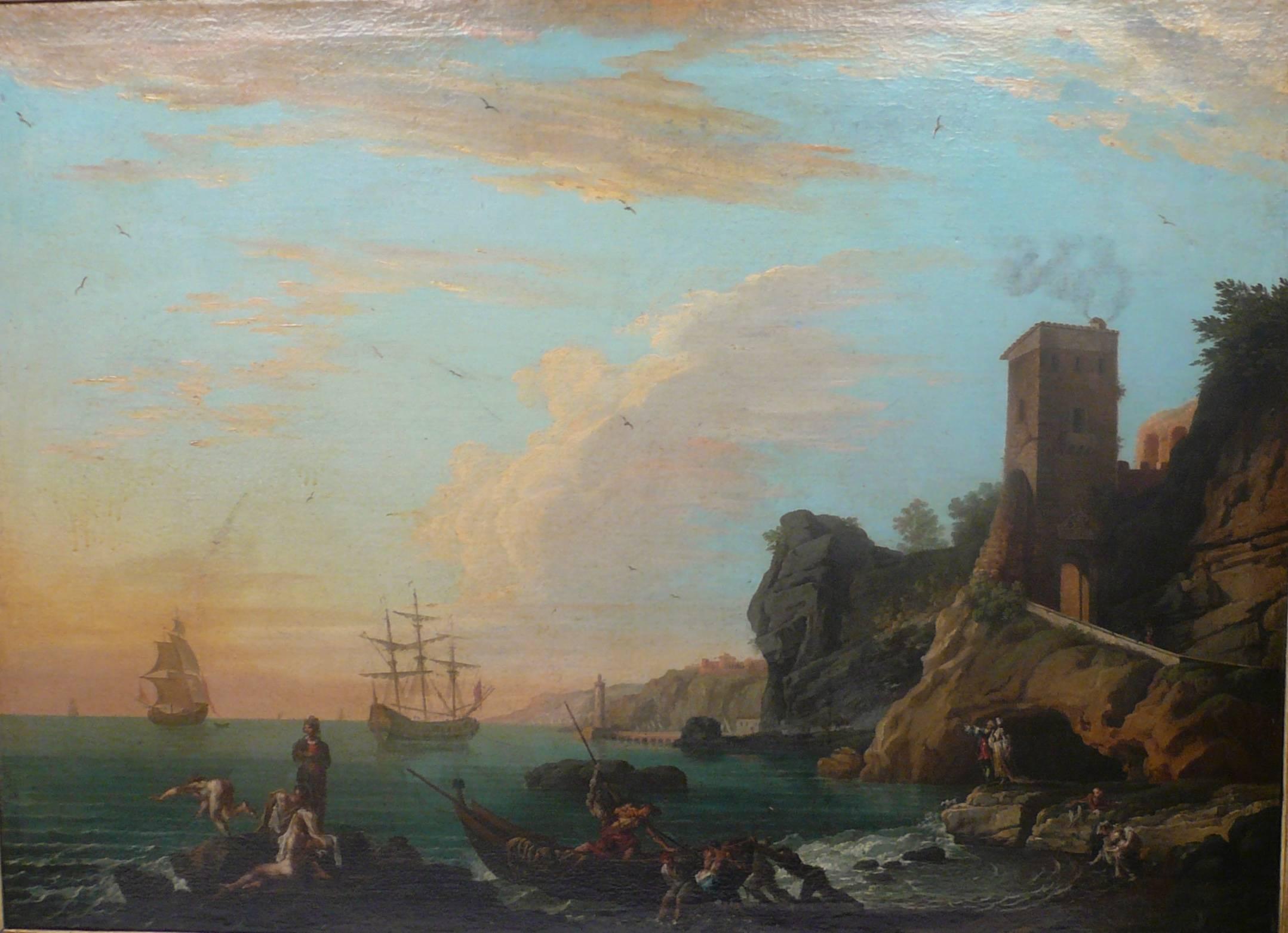 Neoclassical Harbor View, Attributed to Claude J. Vernet, Oil on Canvas