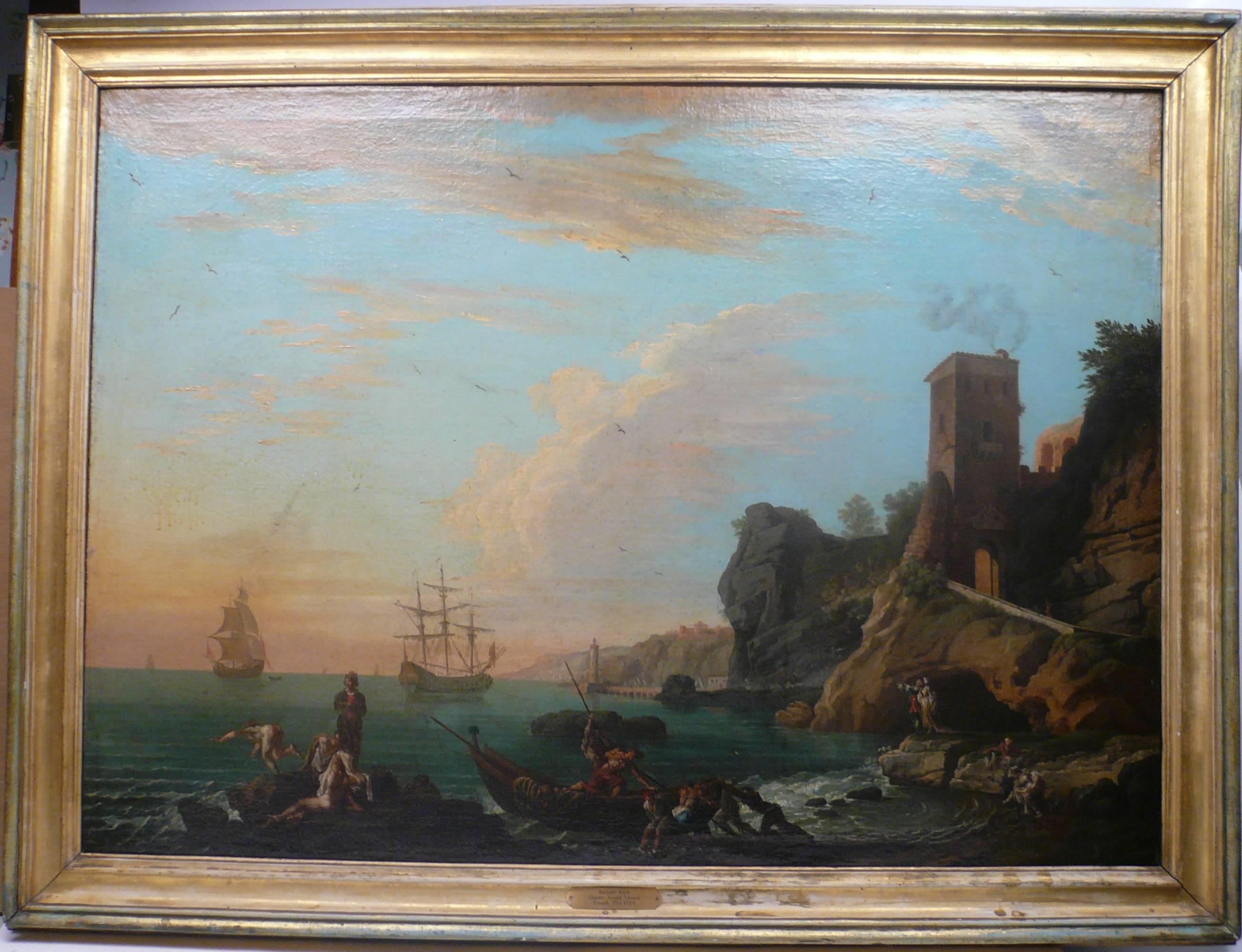 18th Century Harbor View, Attributed to Claude J. Vernet, Oil on Canvas