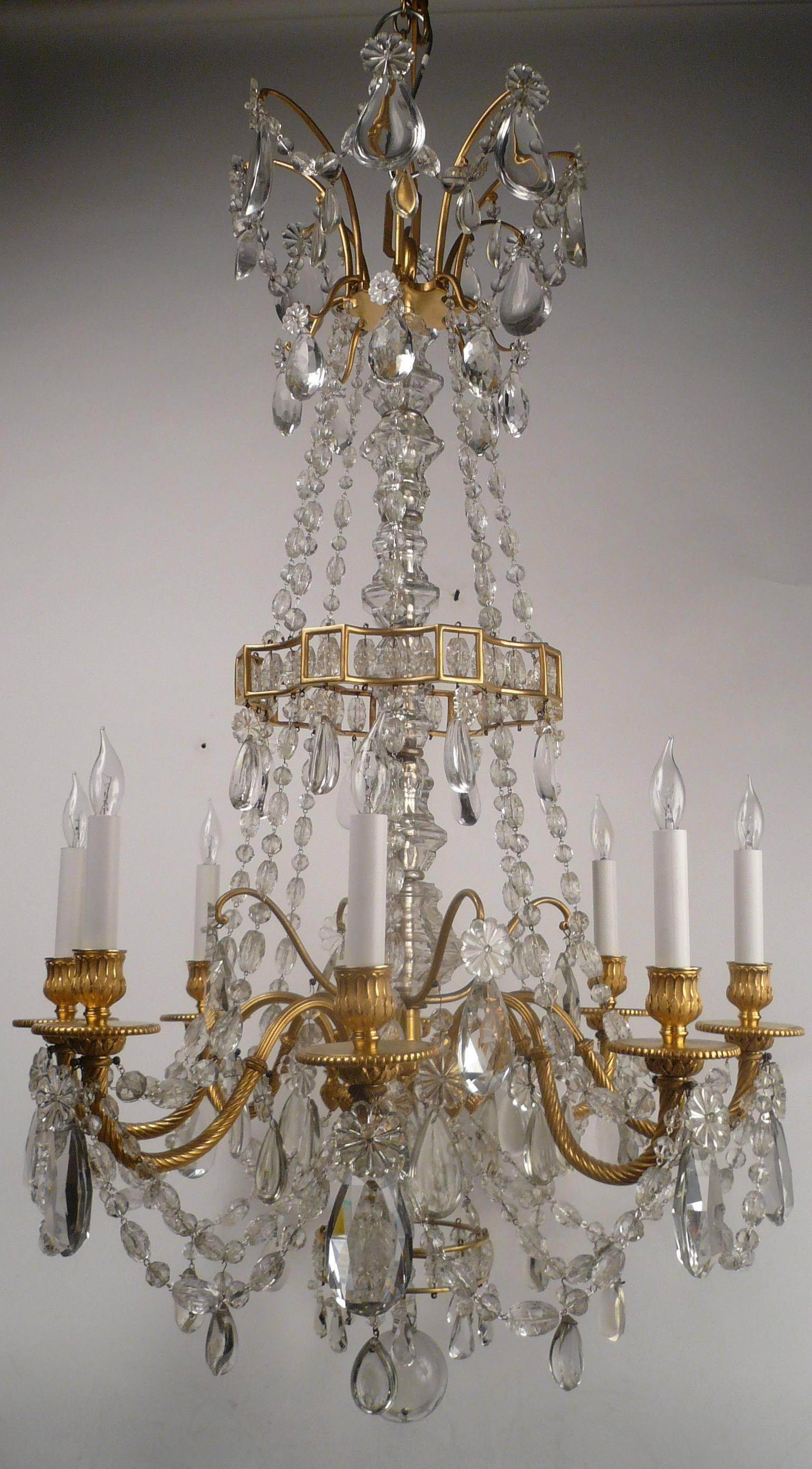 French Louis XVI Style Gil Bronze and Crystal Chandelier