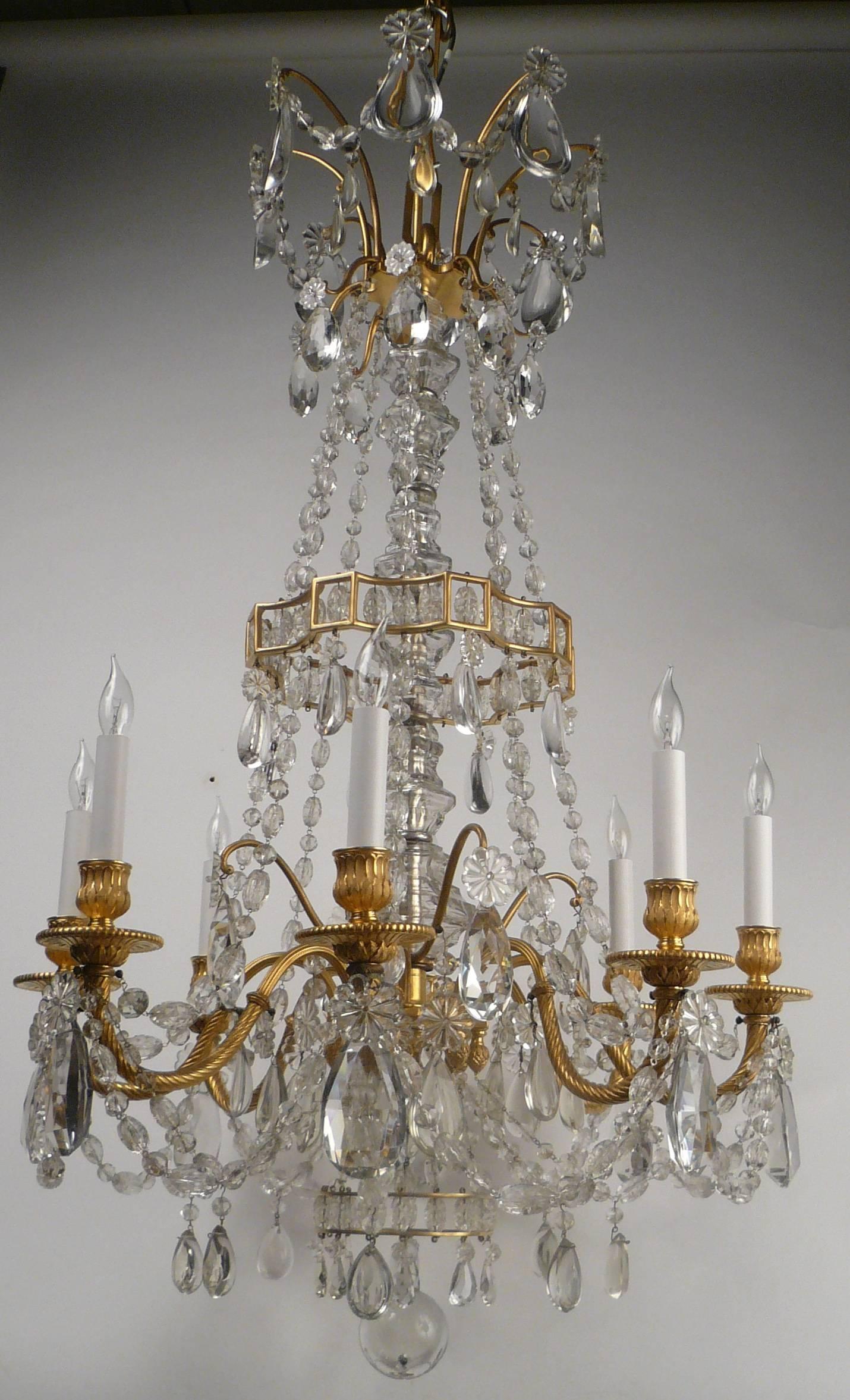 Louis XVI Style Gil Bronze and Crystal Chandelier In Excellent Condition In Pittsburgh, PA