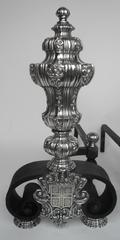 Pair of Silver and Wrought Iron Andirons by E. F. Caldwell
