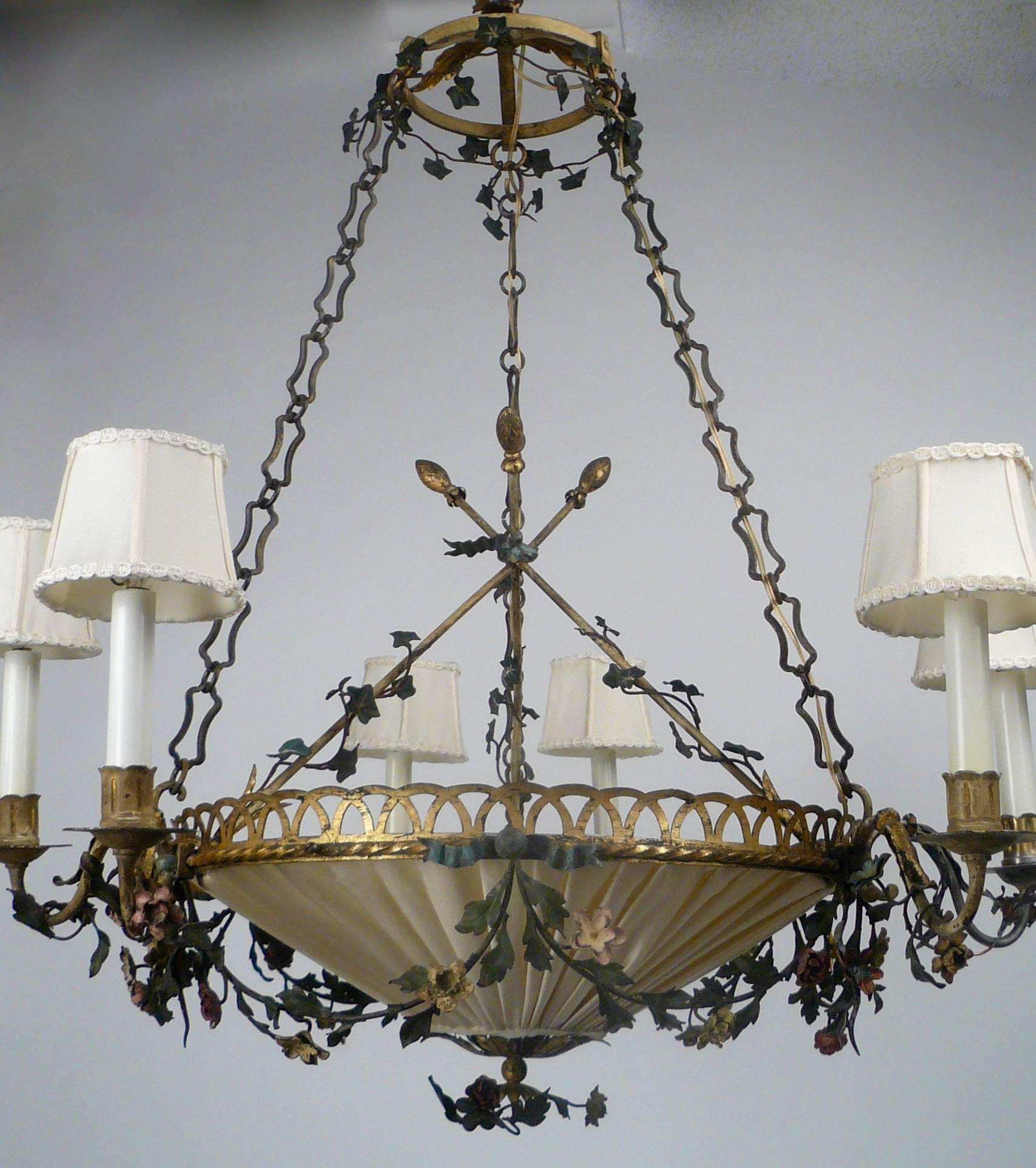 Hand-Painted Neoclassical Tole Chandelier
