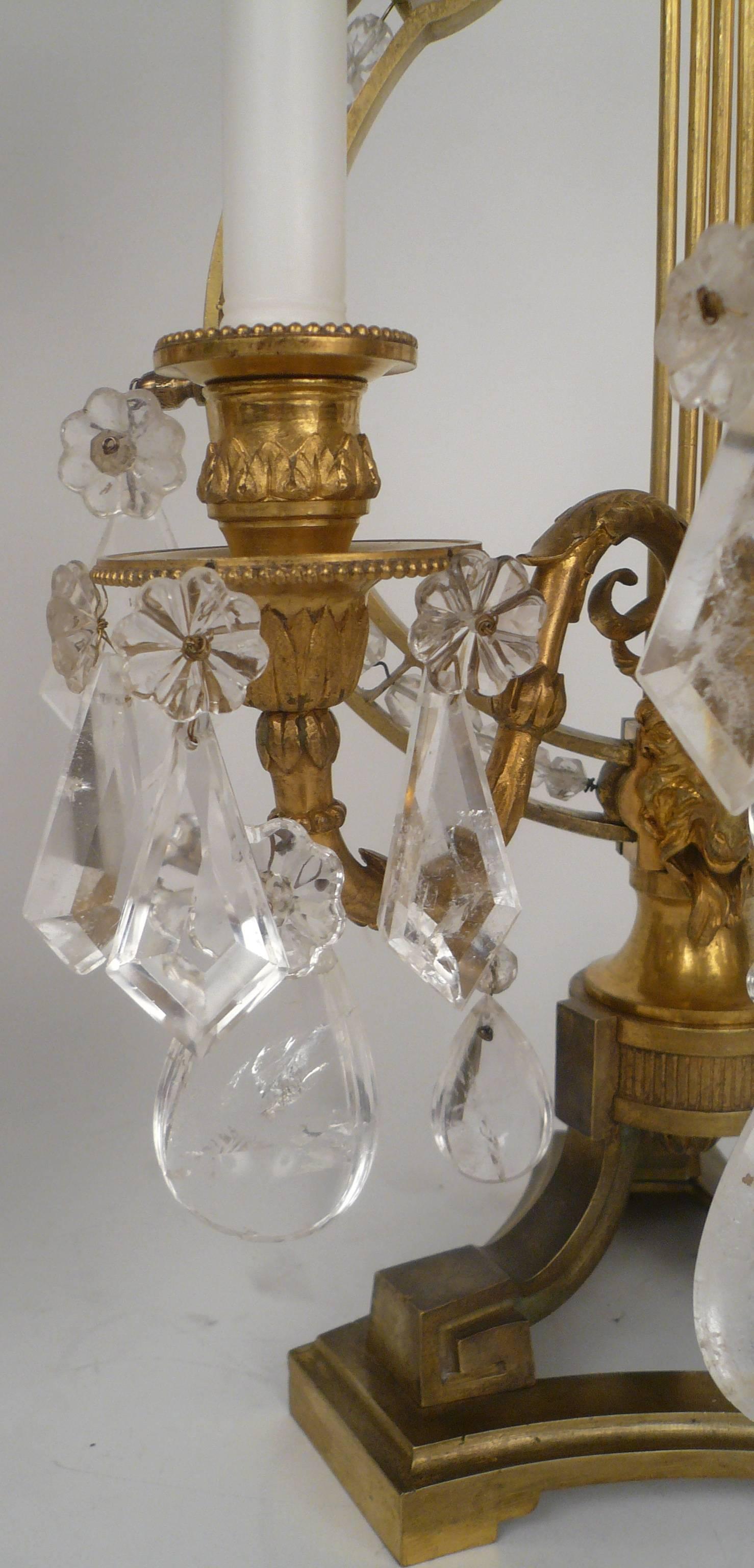 Pair of 19th Century, Louis XVI Style Gilt Bronze and Rock Crystal Candelabra 5