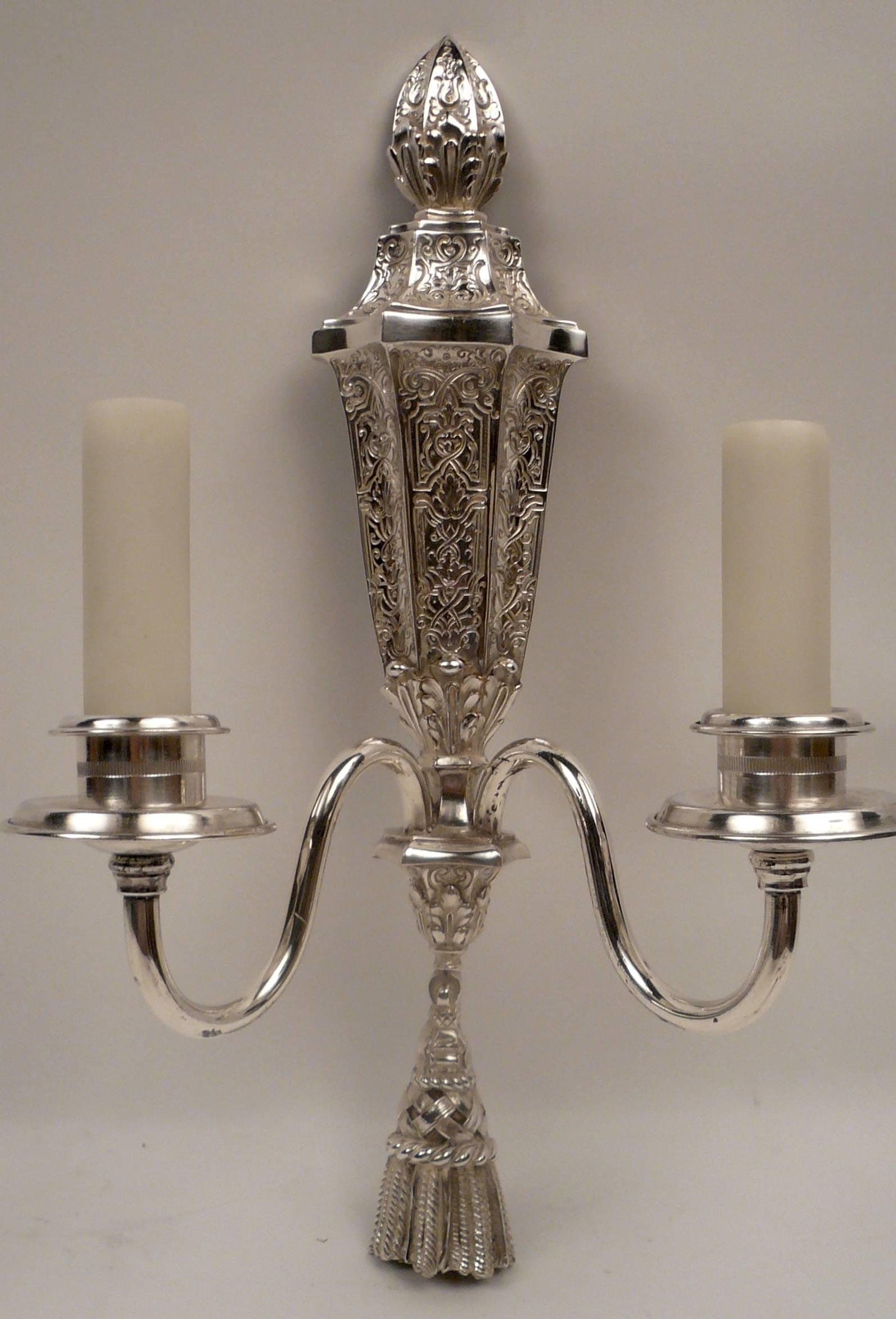 American Six Signed E. F. Caldwell Early Georgian Style Silver Sconces