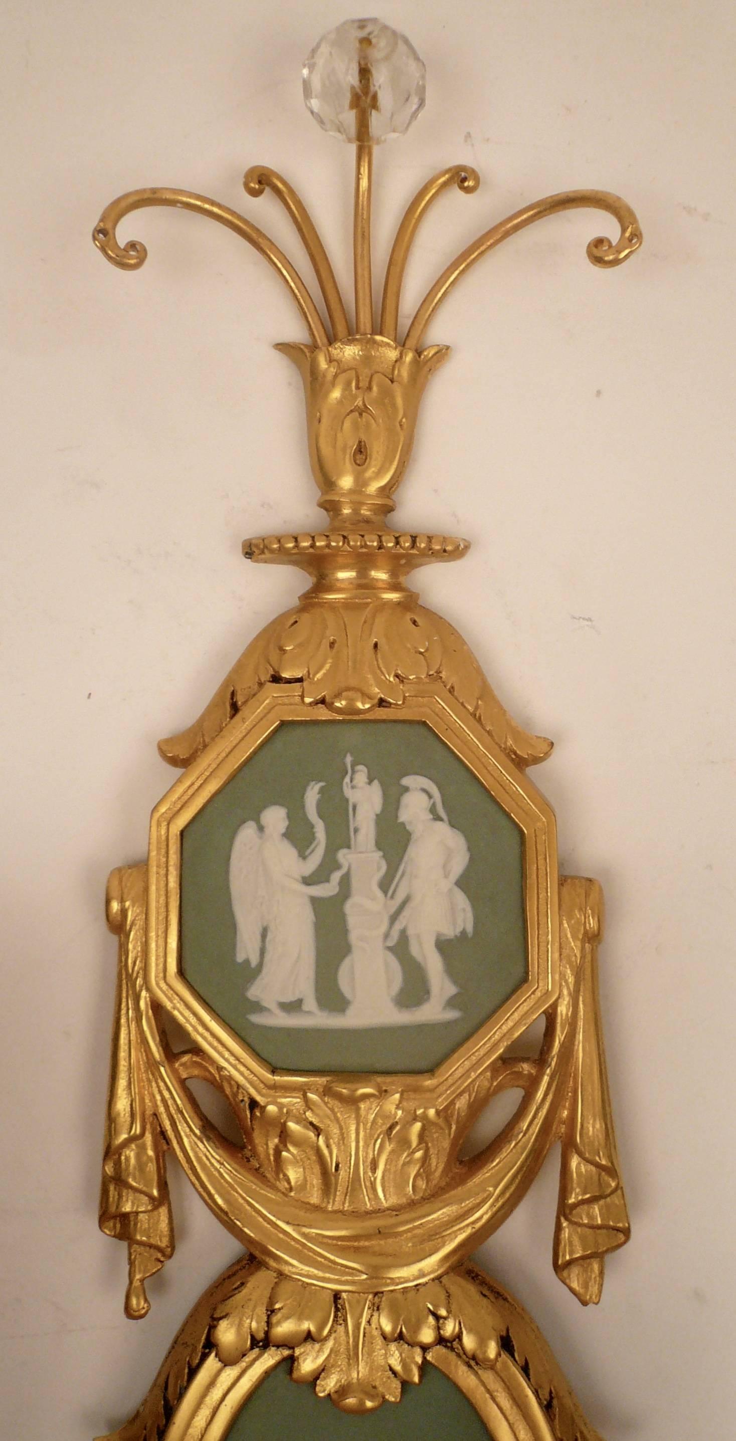 English Pair of Gilt Bronze and Wedgwood Neo-Classical Style Sconces