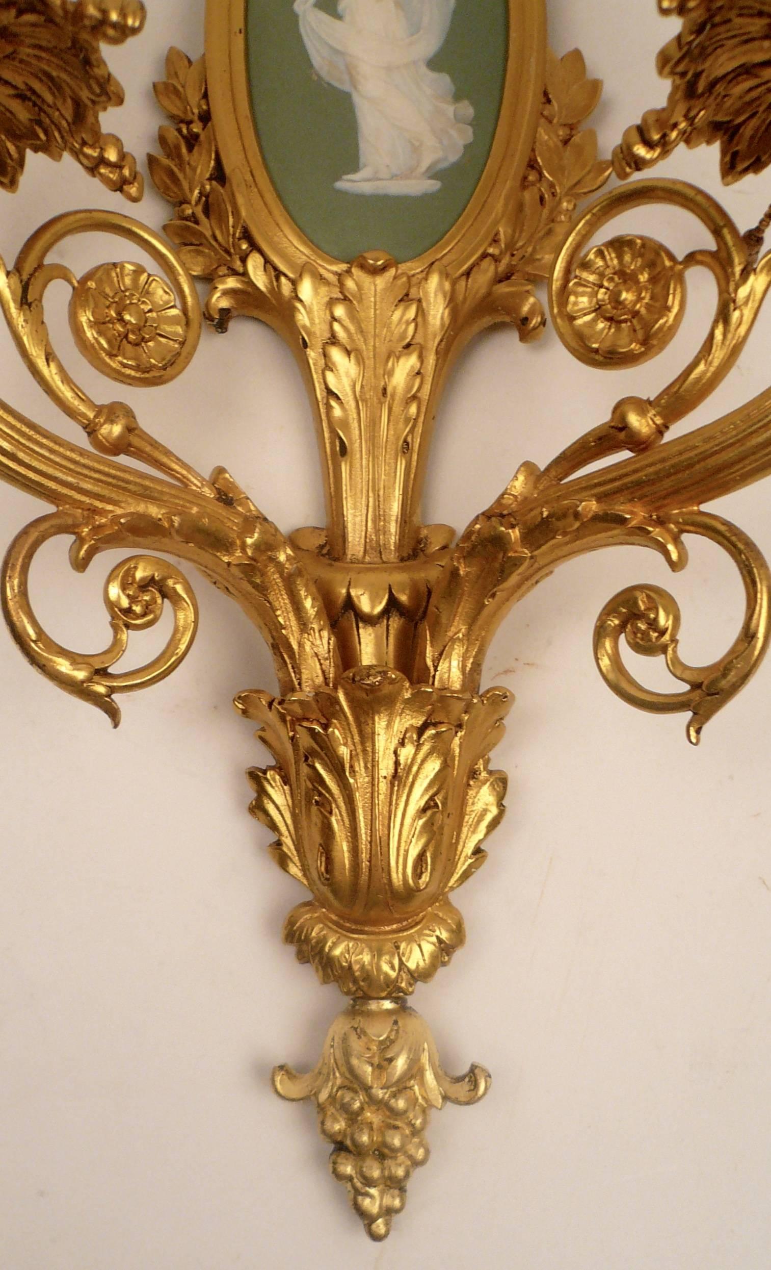 Pair of Gilt Bronze and Wedgwood Neo-Classical Style Sconces 1