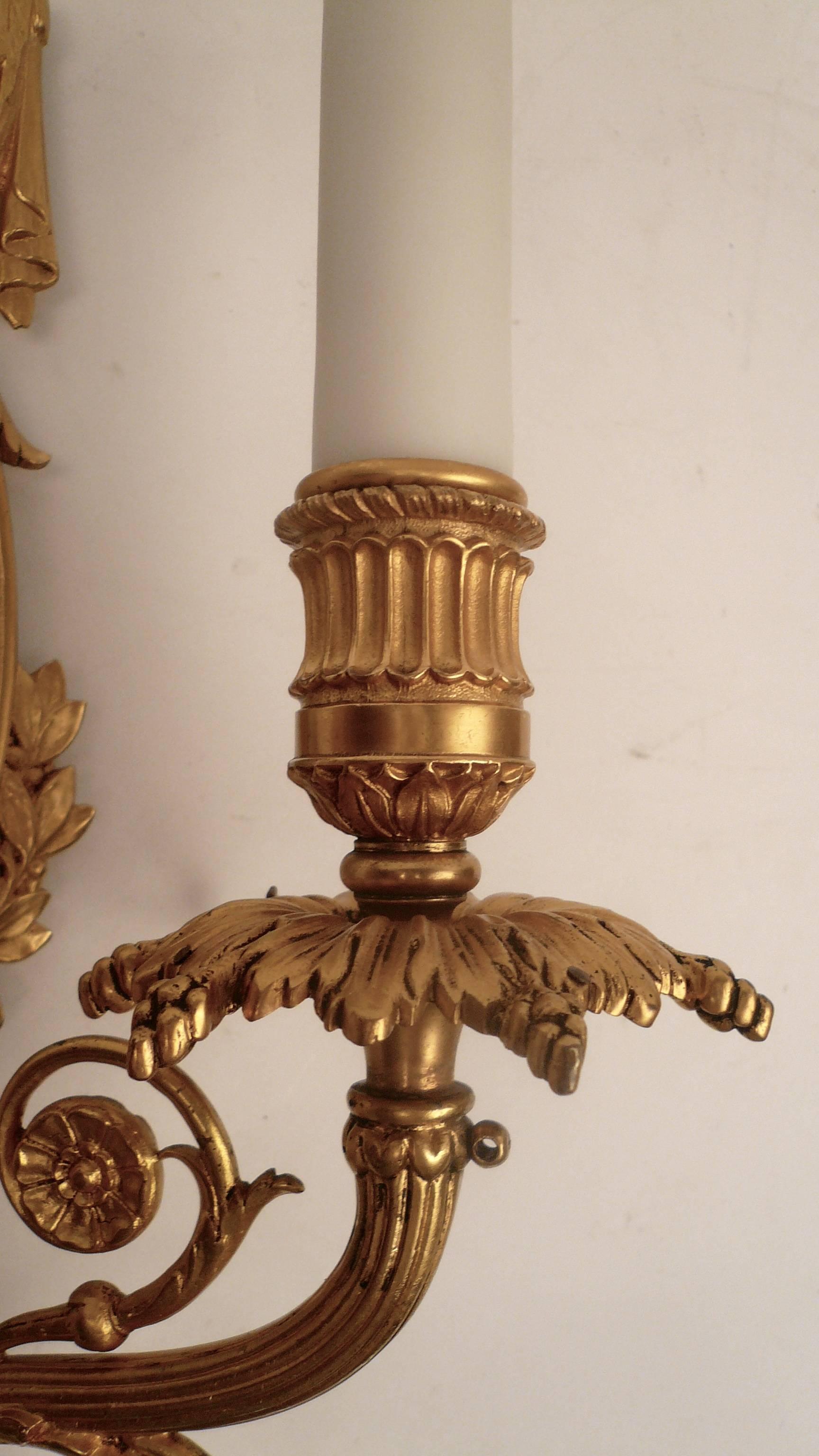 20th Century Pair of Gilt Bronze and Wedgwood Neo-Classical Style Sconces