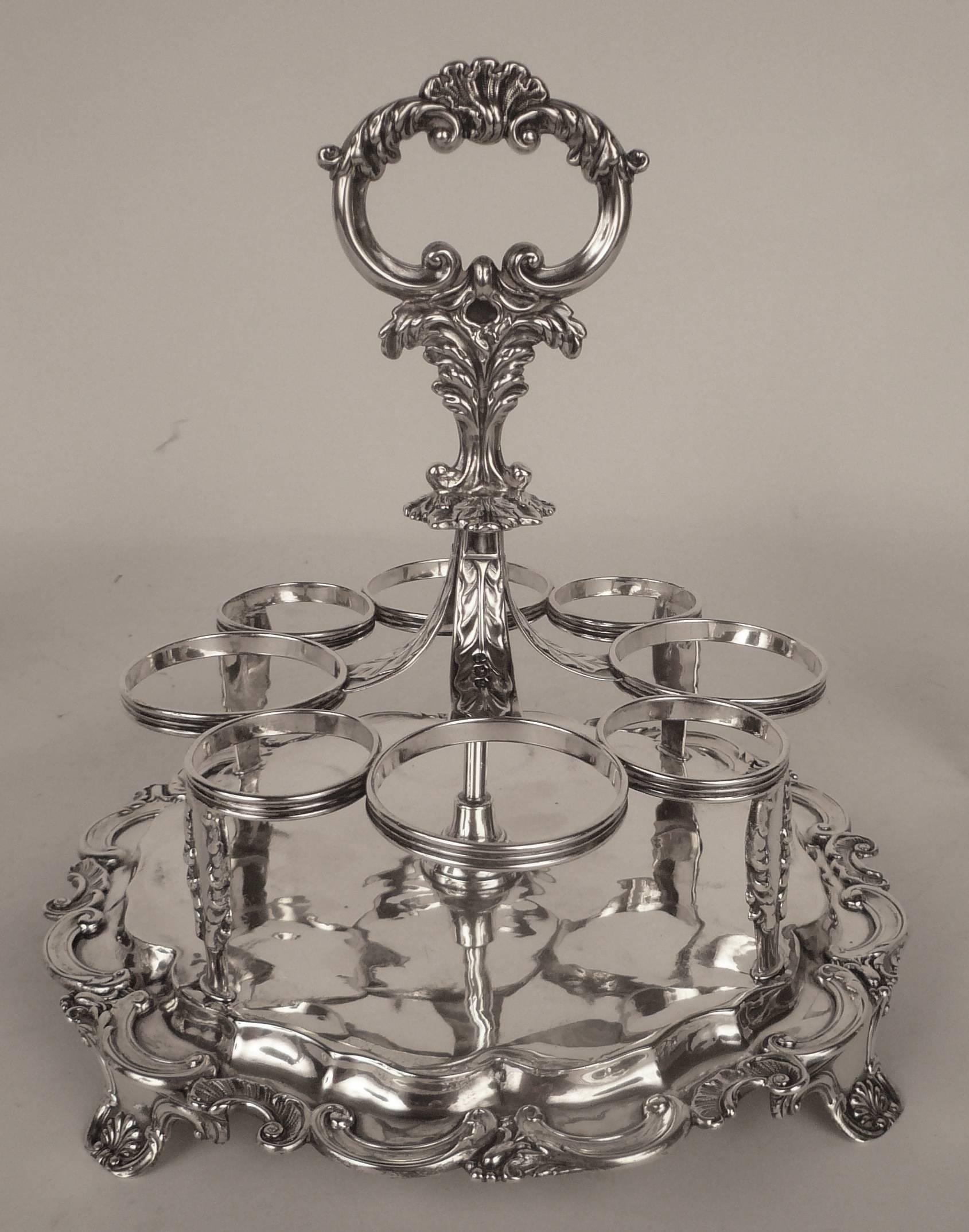 Faceted Georgian Sterling and Cut Crystal Cruet Stand by Joseph Angell