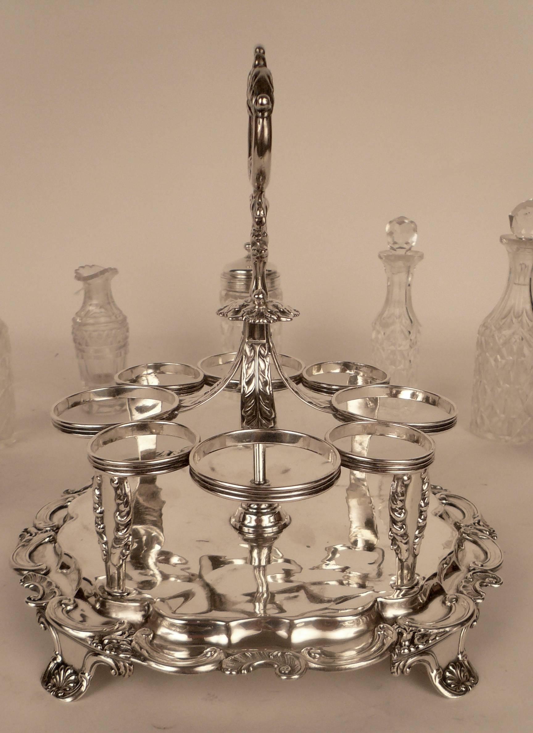 Georgian Sterling and Cut Crystal Cruet Stand by Joseph Angell In Excellent Condition In Pittsburgh, PA