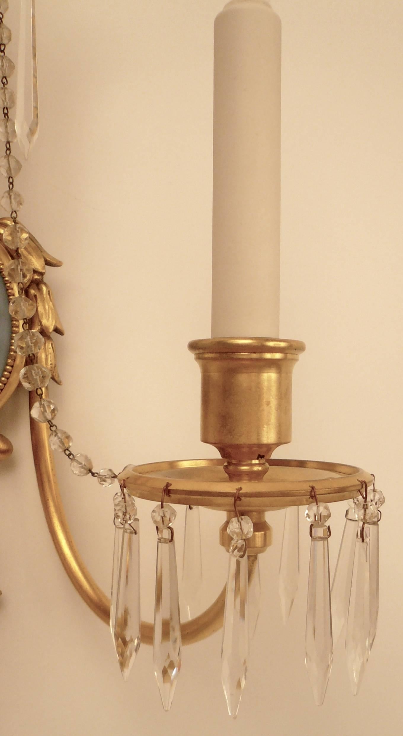 Gilt Bronze and Wedgwood Jasperware Sconces in the Style of Robert Adam In Excellent Condition In Pittsburgh, PA