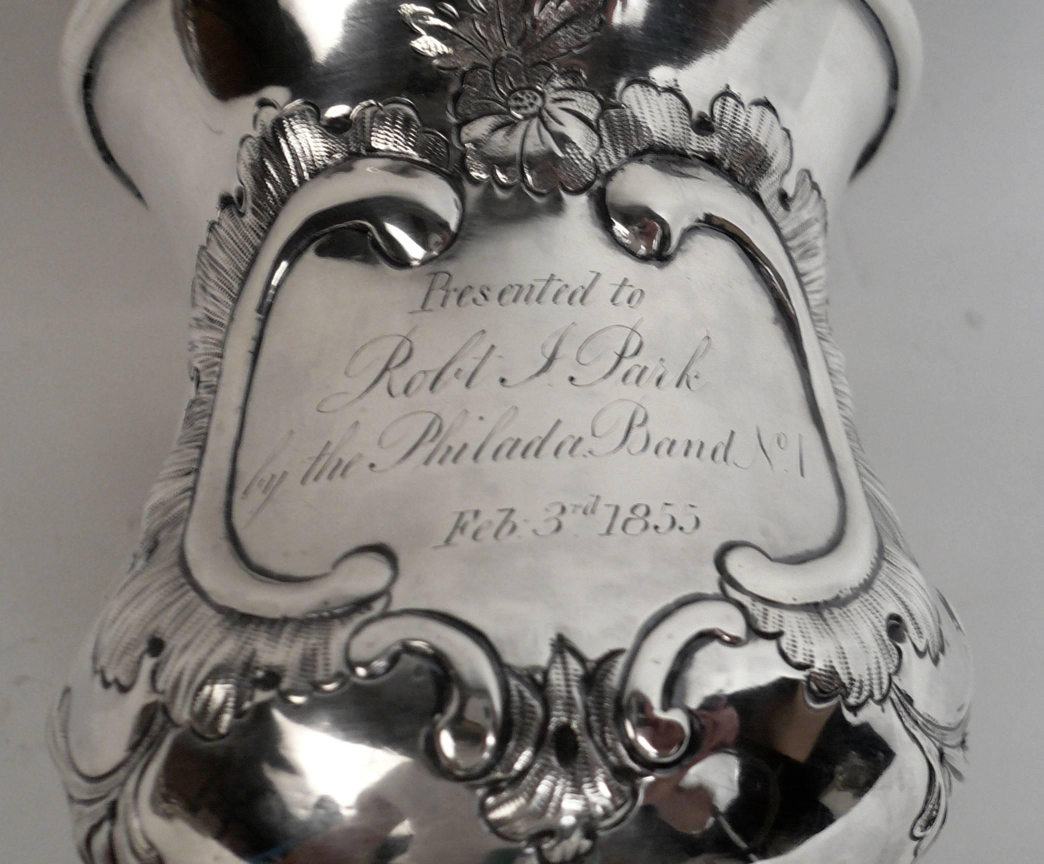 Mid-19th Century Philadelphia Coin Silver Presentation Goblet In Excellent Condition In Pittsburgh, PA