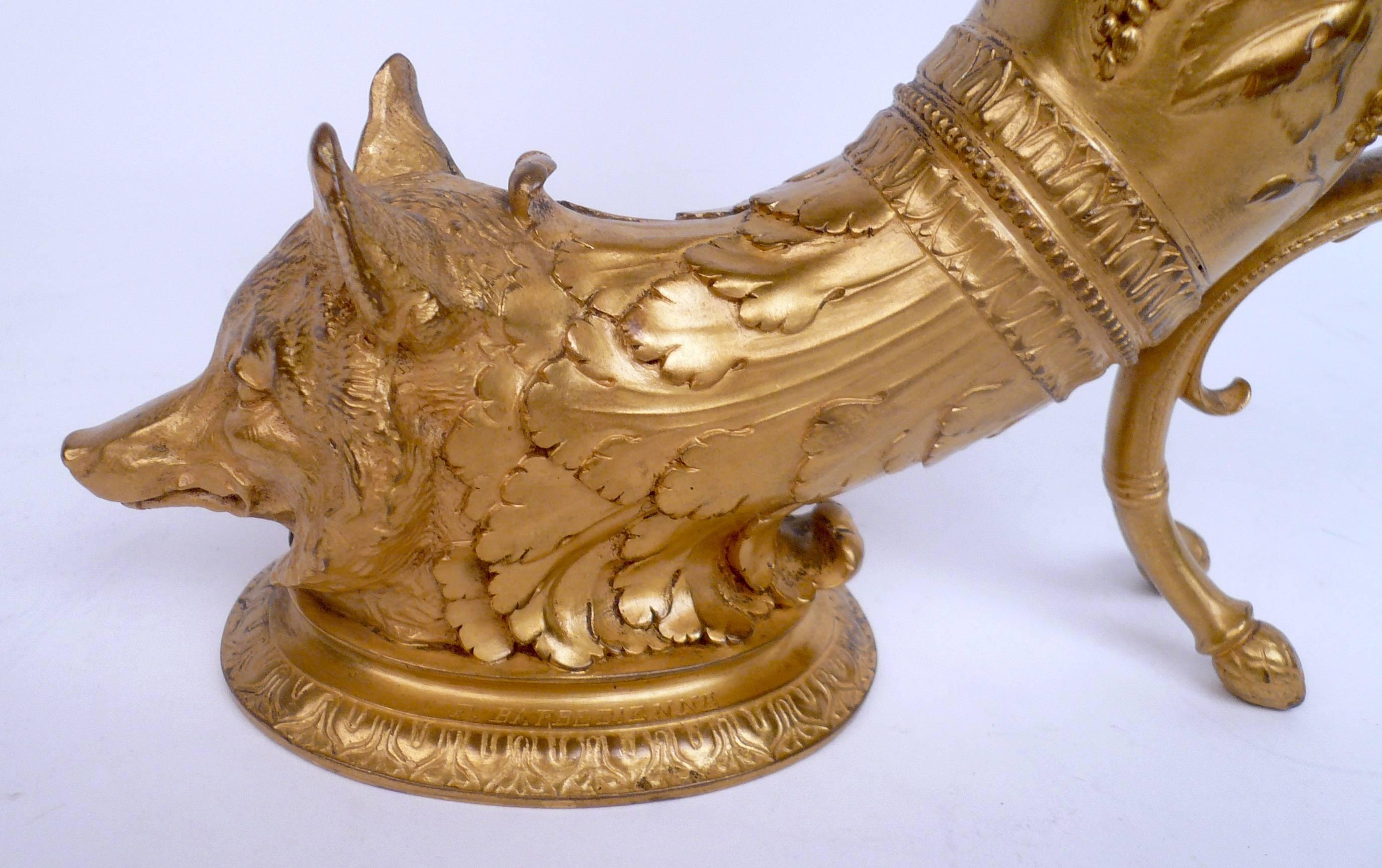 Classical Greek Gilt Bronze Rhyton Form Stirrup Cup by F. Barbedienne
