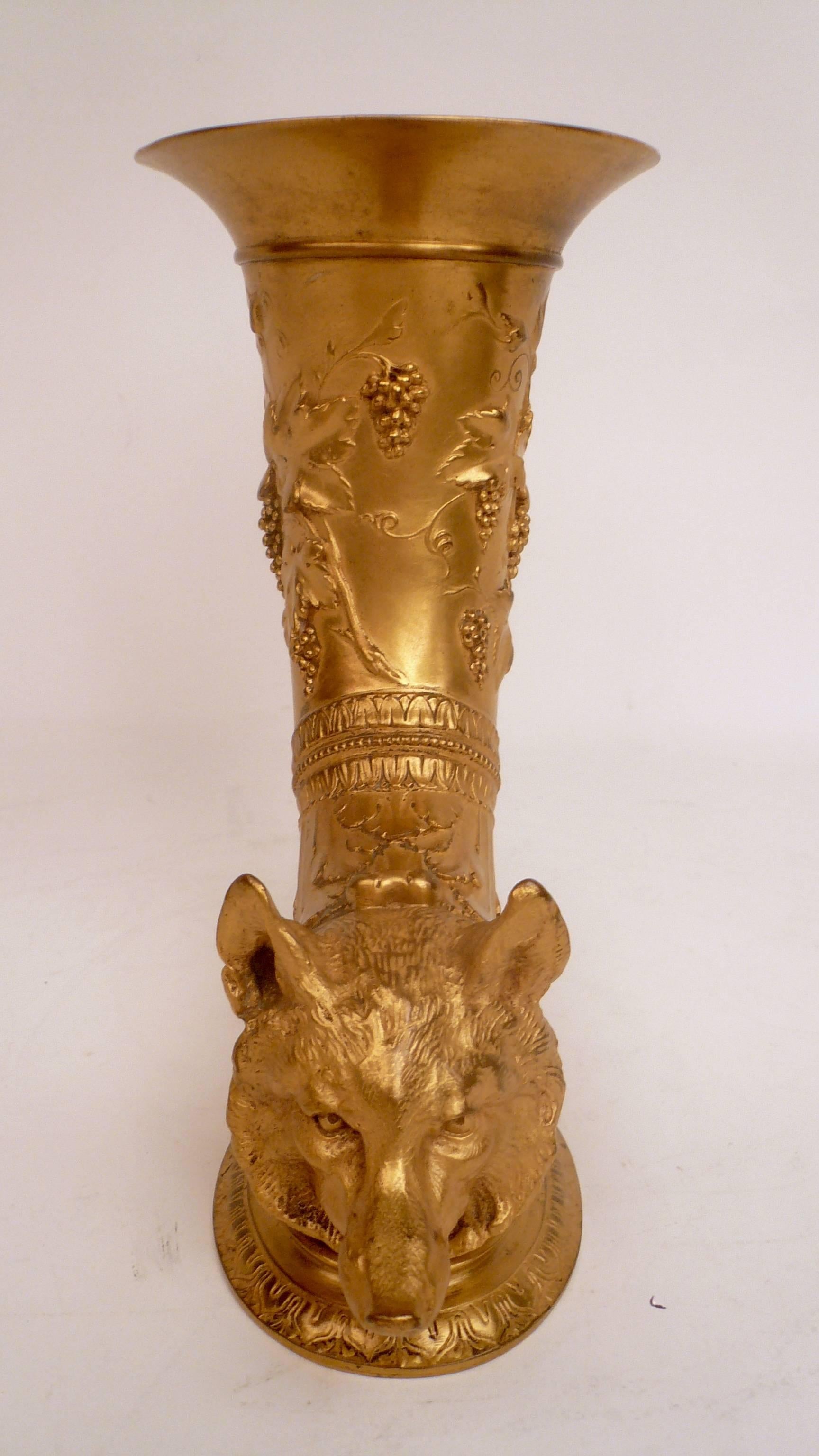 Gilt Bronze Rhyton Form Stirrup Cup by F. Barbedienne In Excellent Condition In Pittsburgh, PA