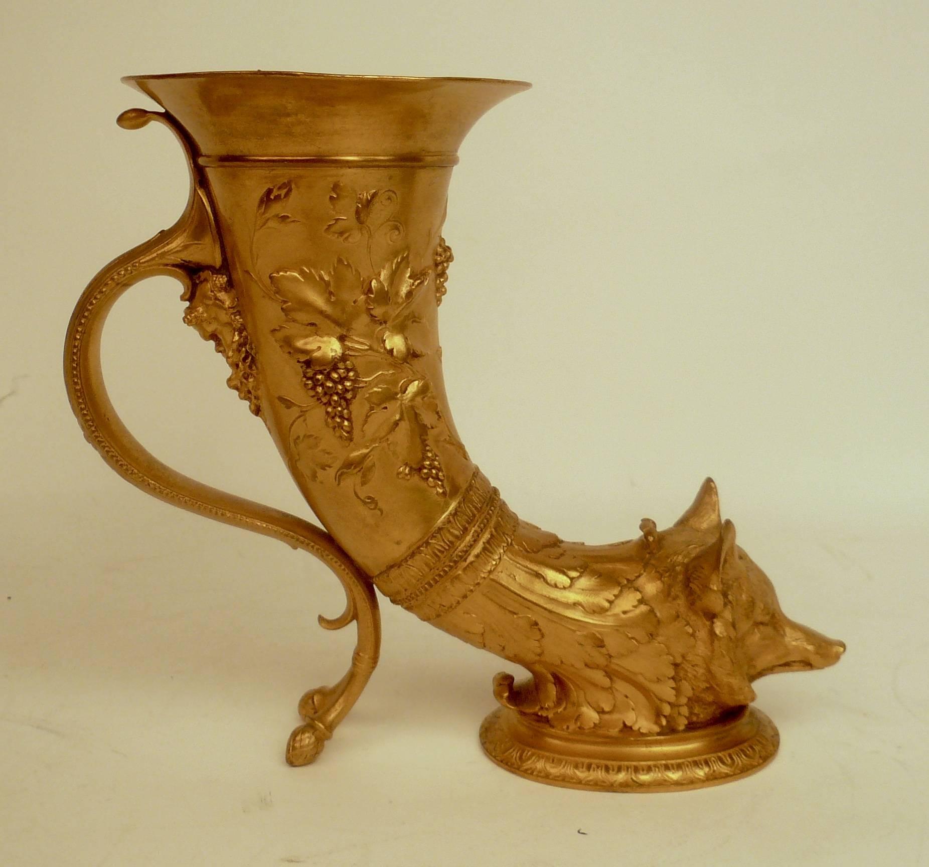 This hunt themed stirrup cup was designed by Louis-Constant Sevin and cast by the F. Barbedienne foundry. The same cup can be found in the permanent collection of the Musee d'Orsay in Paris France.