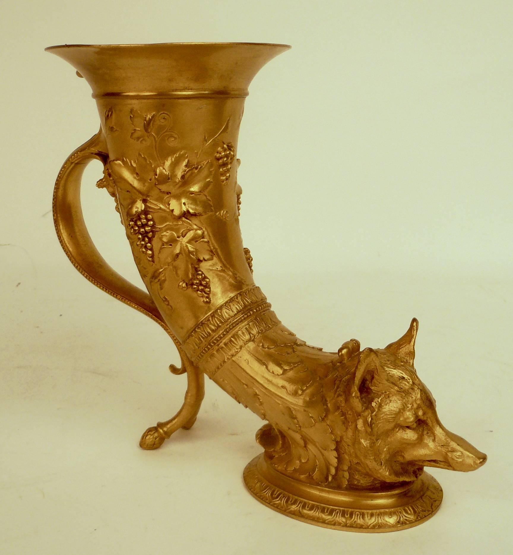 Gilt Bronze Rhyton Form Stirrup Cup by F. Barbedienne 1