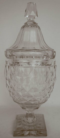 Anglo-Irish Cut Crystal Lidded Urn