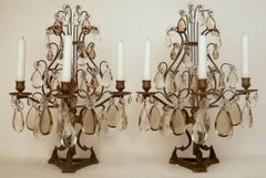 Pair of Louis XVI Style Bronze and Crystal Girandoles