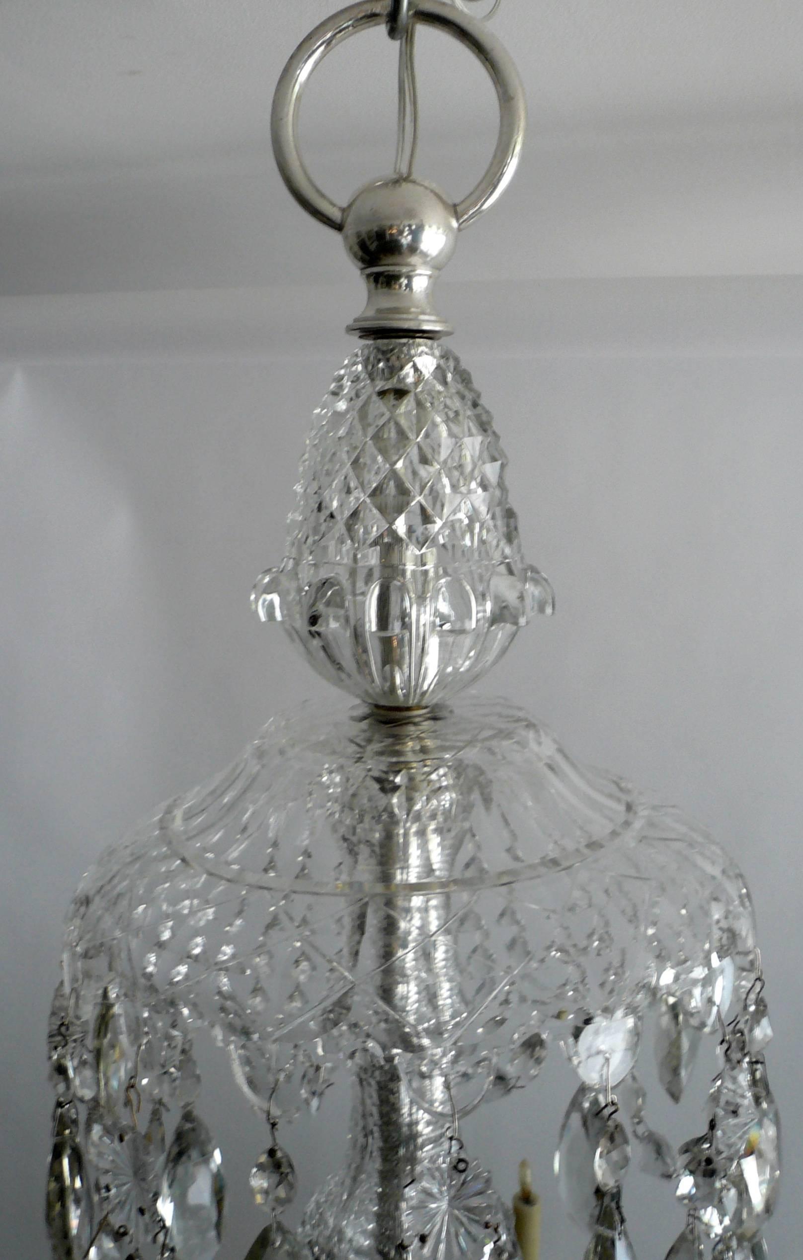 Faceted Massive Georgian Style Anglo-Irish Crystal Chandelier by Perry & Co.